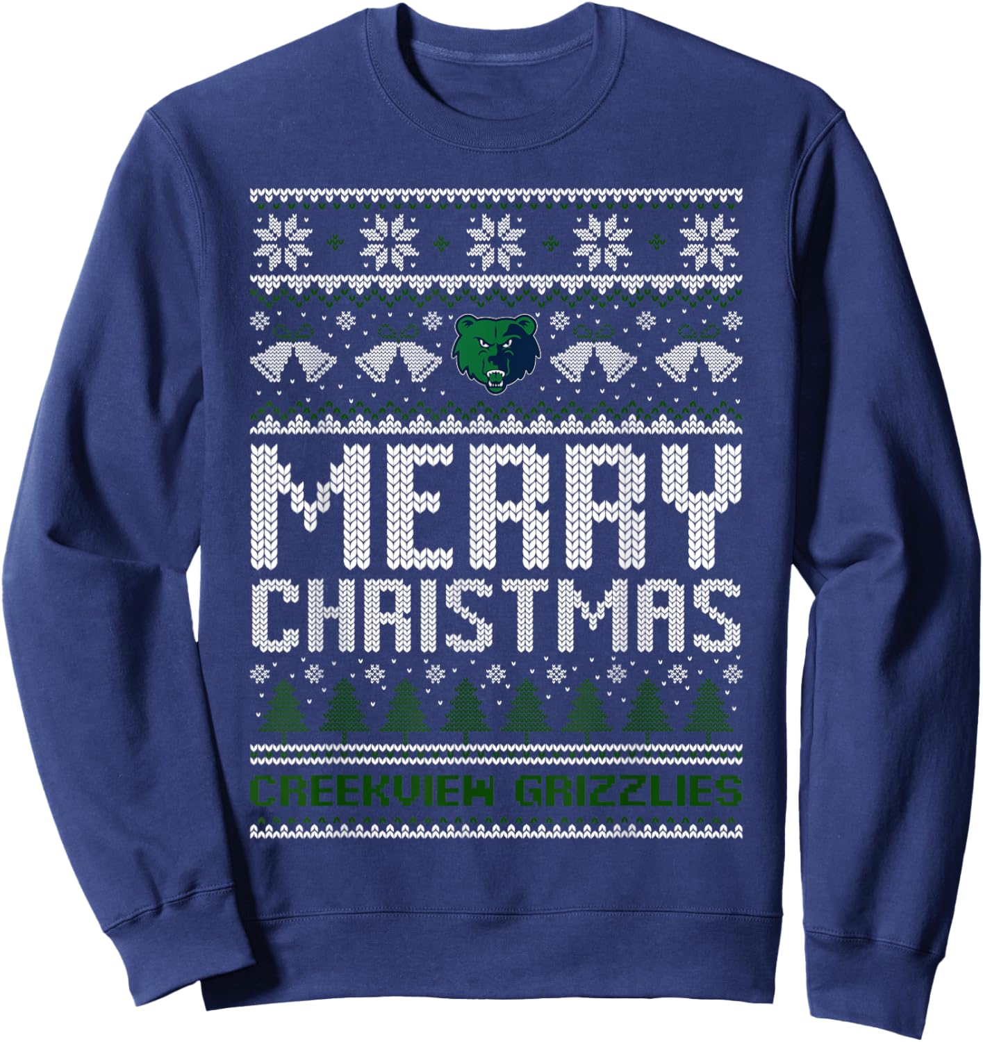 Creekview Grizzlies Logo Merry Christmas Ugly Sweater HS Sweatshirt - Sweatshirt | Navy