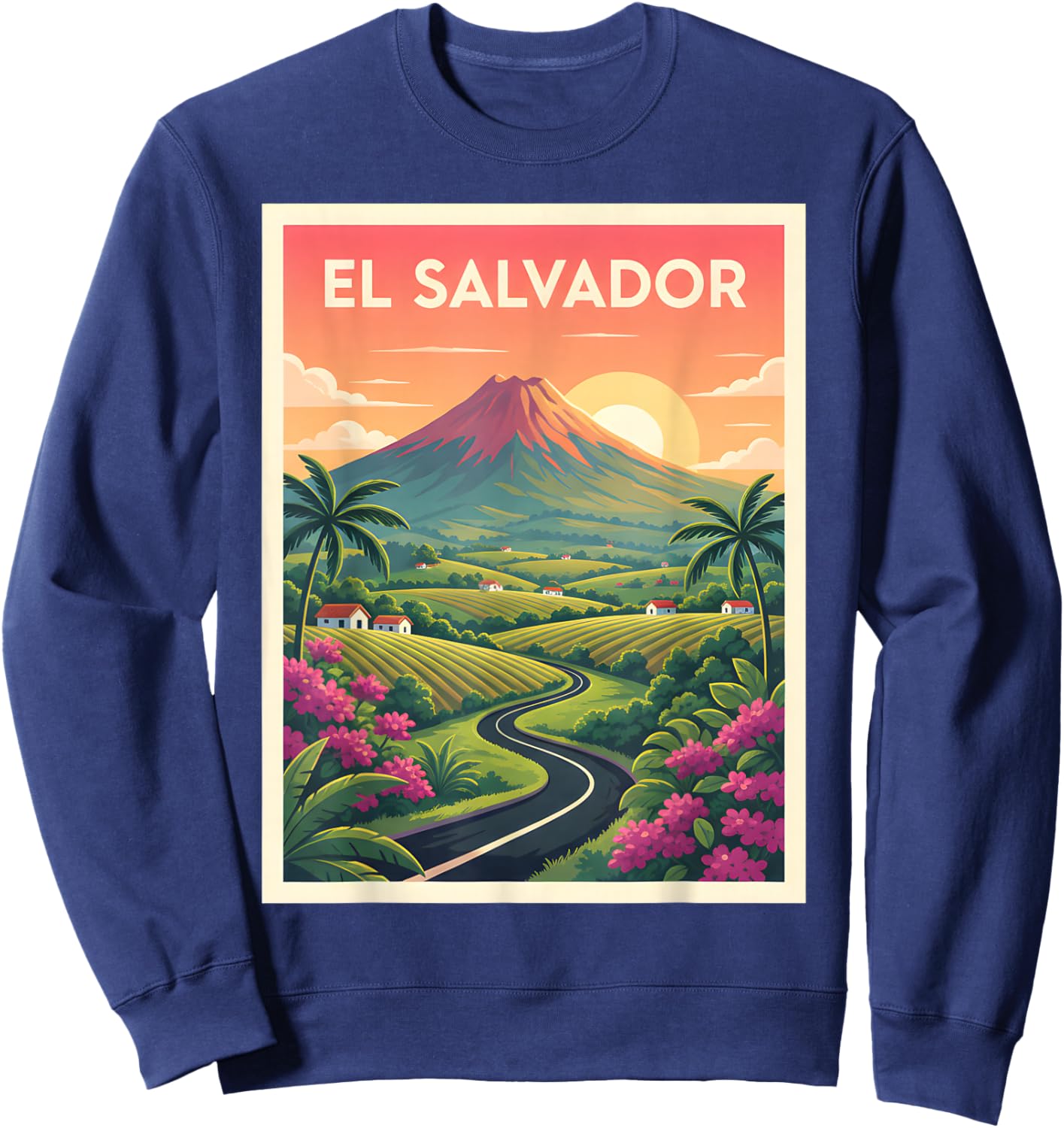 El Salvador Vintage Travel Poster Volcano Road Sweatshirt - Sweatshirt | Navy