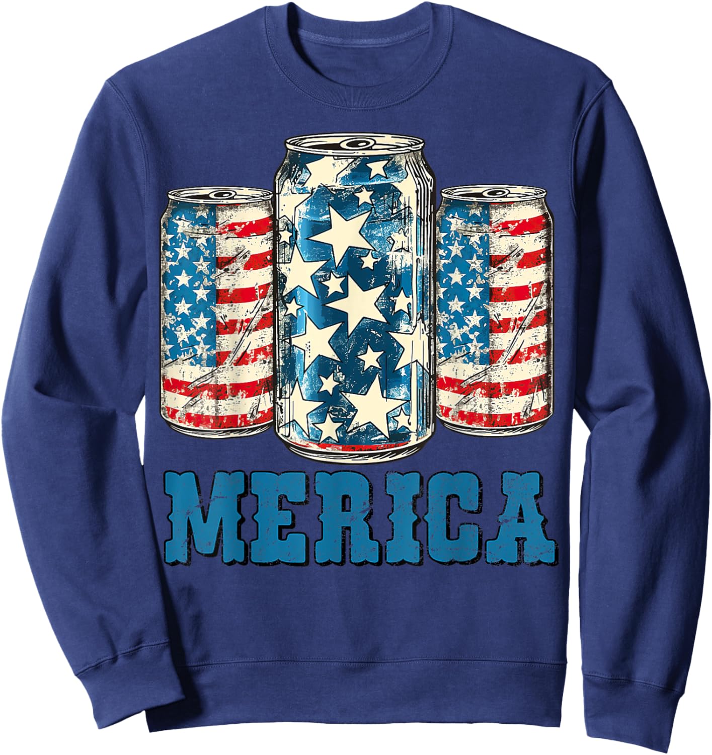 Beer American Flag Funny 4th Of July Merica USA Drinking Men Sweatshirt - Sweatshirt | Navy