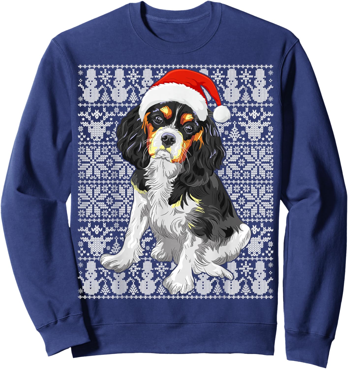 Cavalier King Charles Spaniel Dog Santa Hat Ugly Christmas Sweatshirt - Sweatshirt | Navy