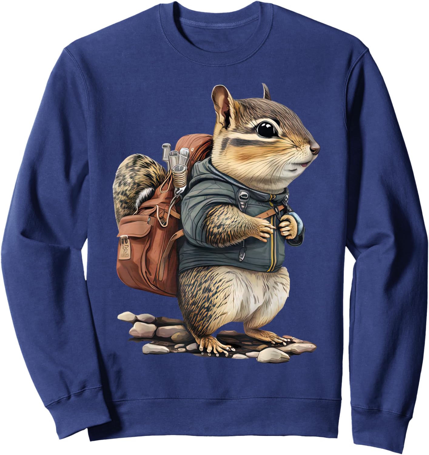 Chipmunk Wearing Backpack Hiking Camping Adventure Nature Sweatshirt - Sweatshirt | Navy