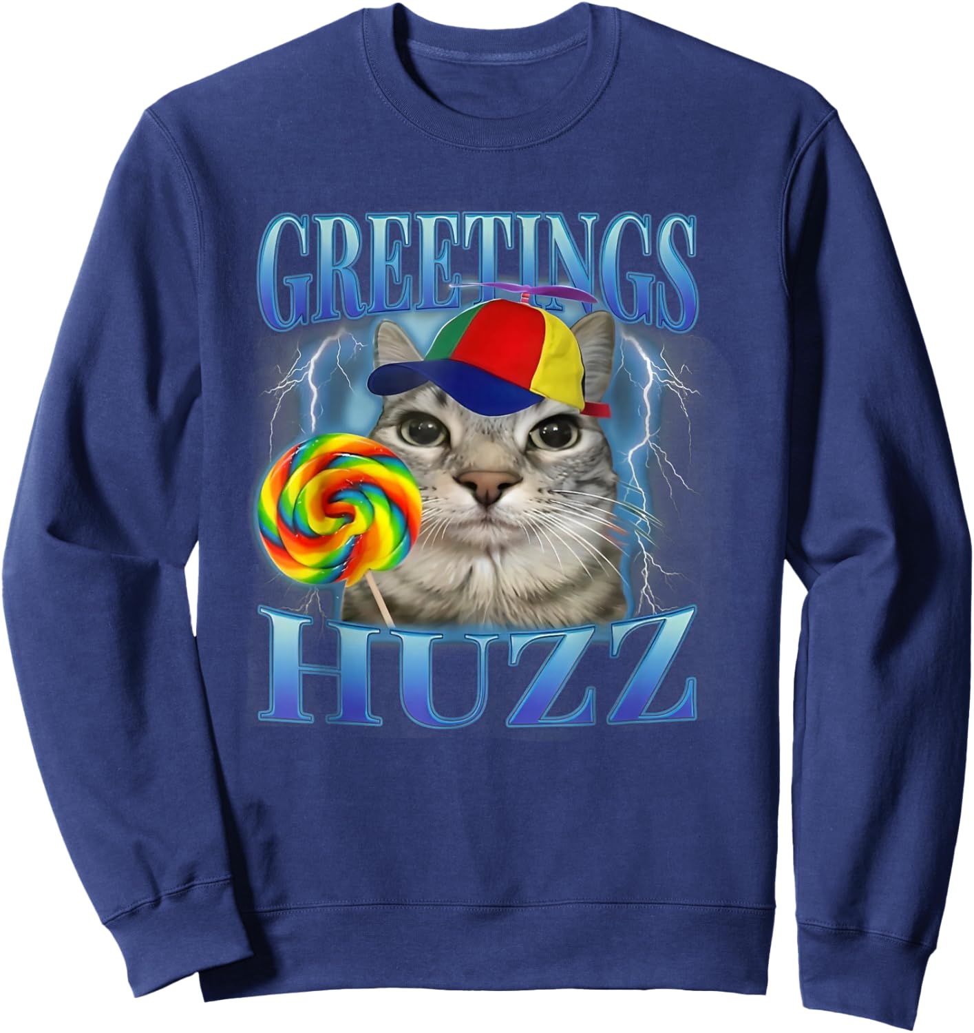 Greetings Huzz Silly Cat with Propeller Hat Sweatshirt - Sweatshirt | Navy