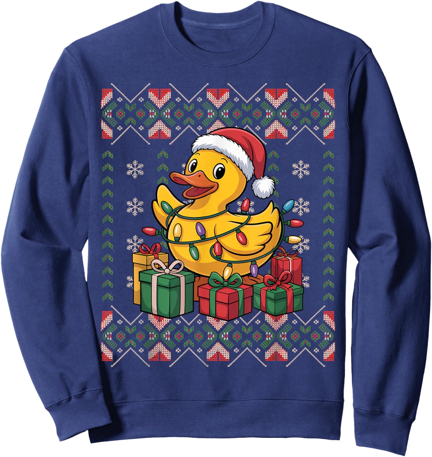 Santa Rubber Duck Christmas Ugly Sweater Funny Holiday Sweatshirt - Sweatshirt | Navy