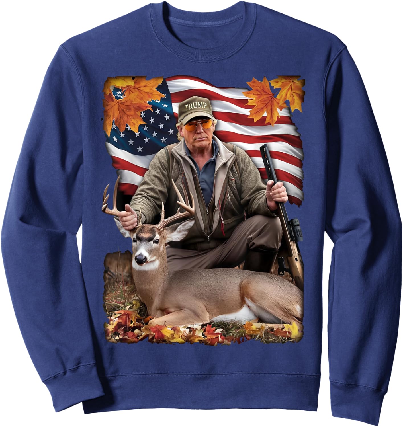 Vintage USA Flag Trump Hunting Deer Hunting Deer Season Sweatshirt - Sweatshirt | Navy