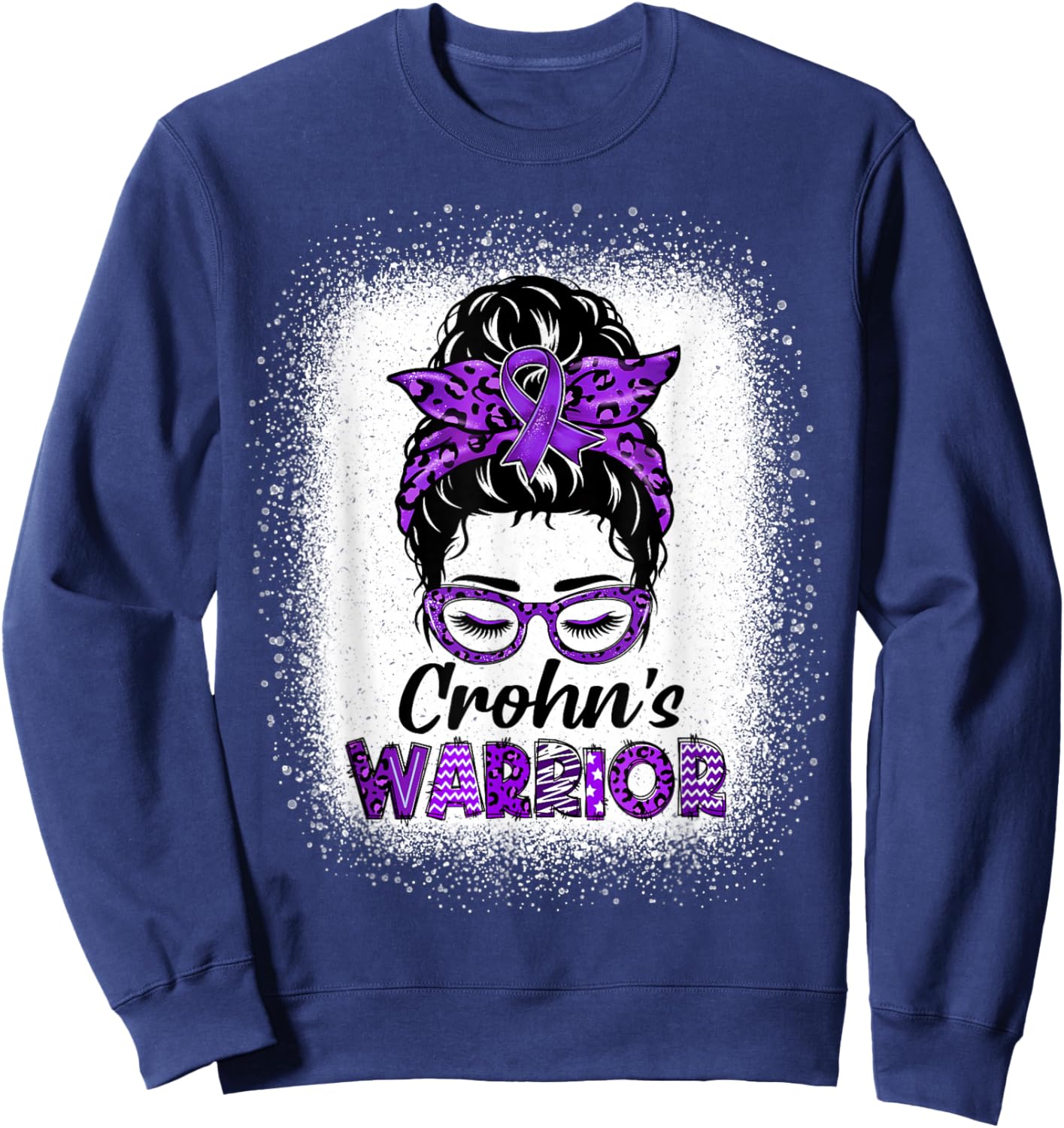 Crohns Disease Warrior Women Messy Bun Crohn's Awareness Sweatshirt - Sweatshirt | Navy