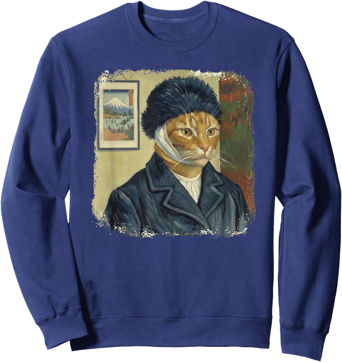 Self-Purrtrait with Bandaged Ear Cat Van Gogh Sweatshirt - Sweatshirt | Navy
