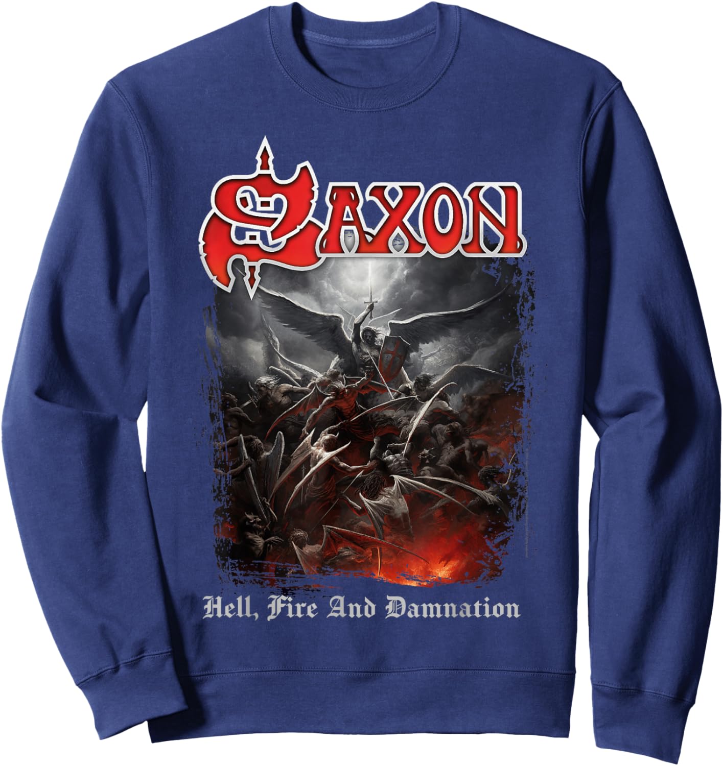Official Saxon Heavy Metal Hell Fire and Damnation Group Sweatshirt - Sweatshirt | Navy
