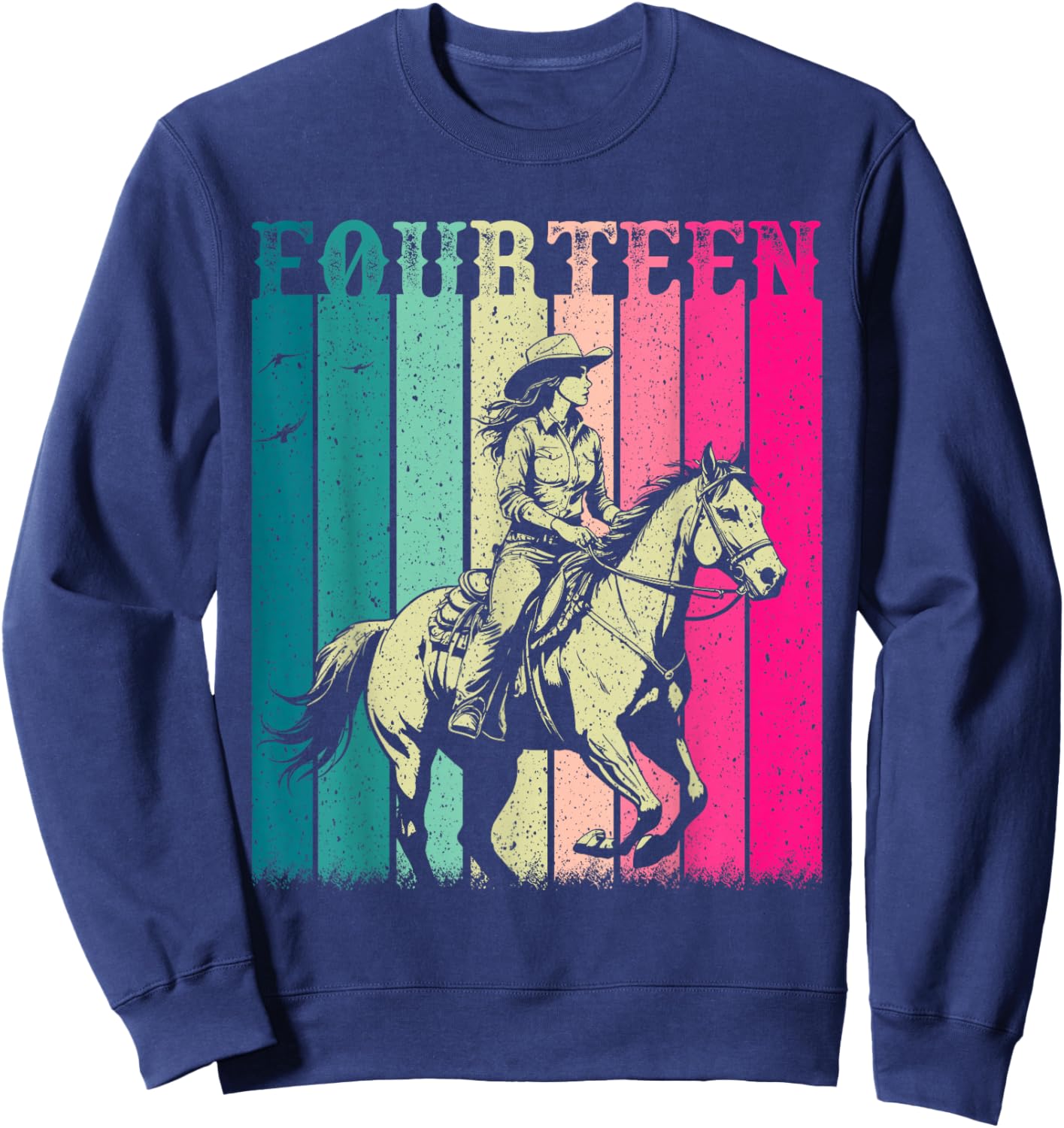Cowgirl 14th Birthday Girls 14 Year Old Western Rodeo Party Sweatshirt - Sweatshirt | Navy