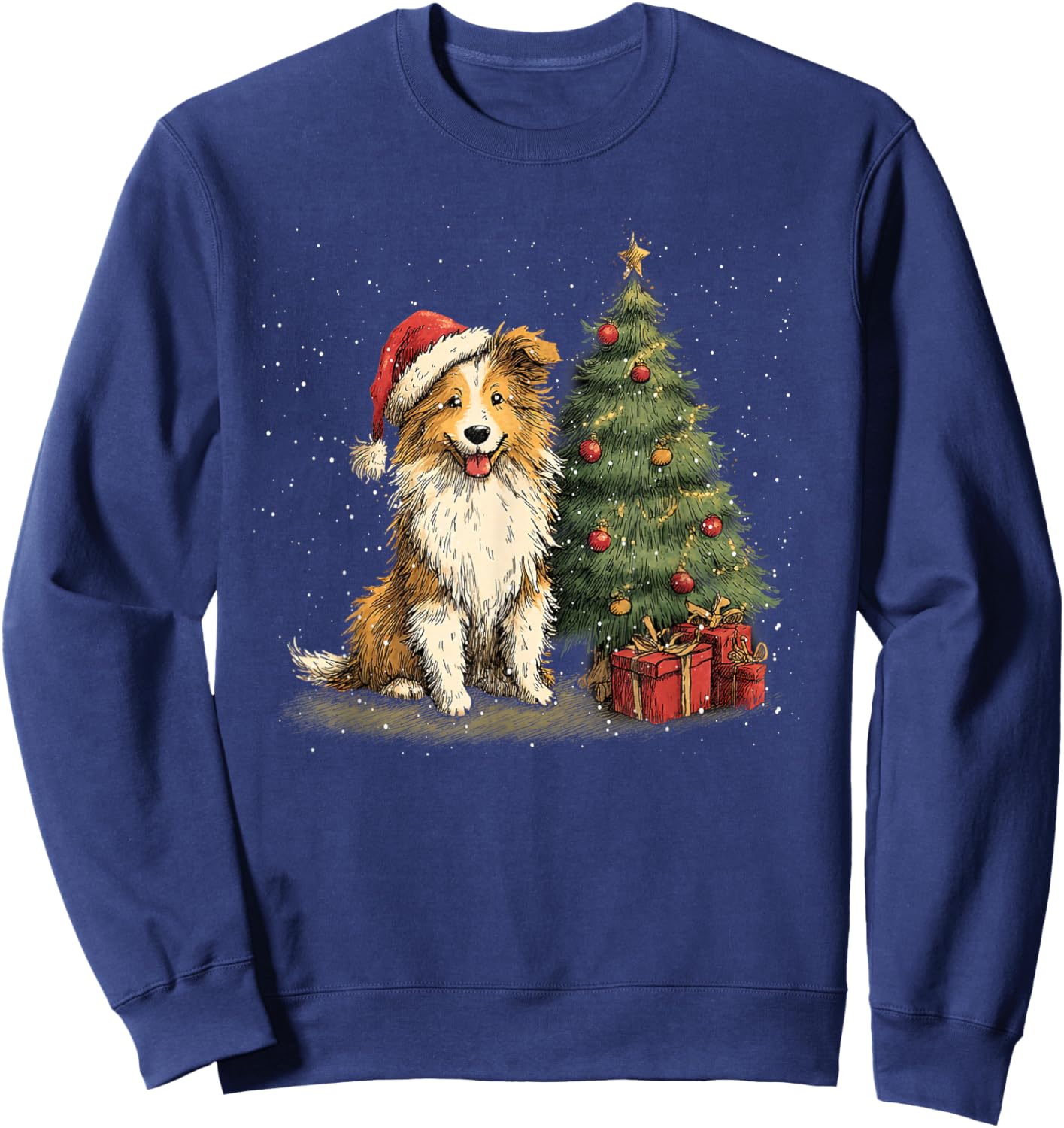 Funny Shetland Sheepdog Christmas Tree Dog Lights Xmas Sweatshirt - Sweatshirt | Navy