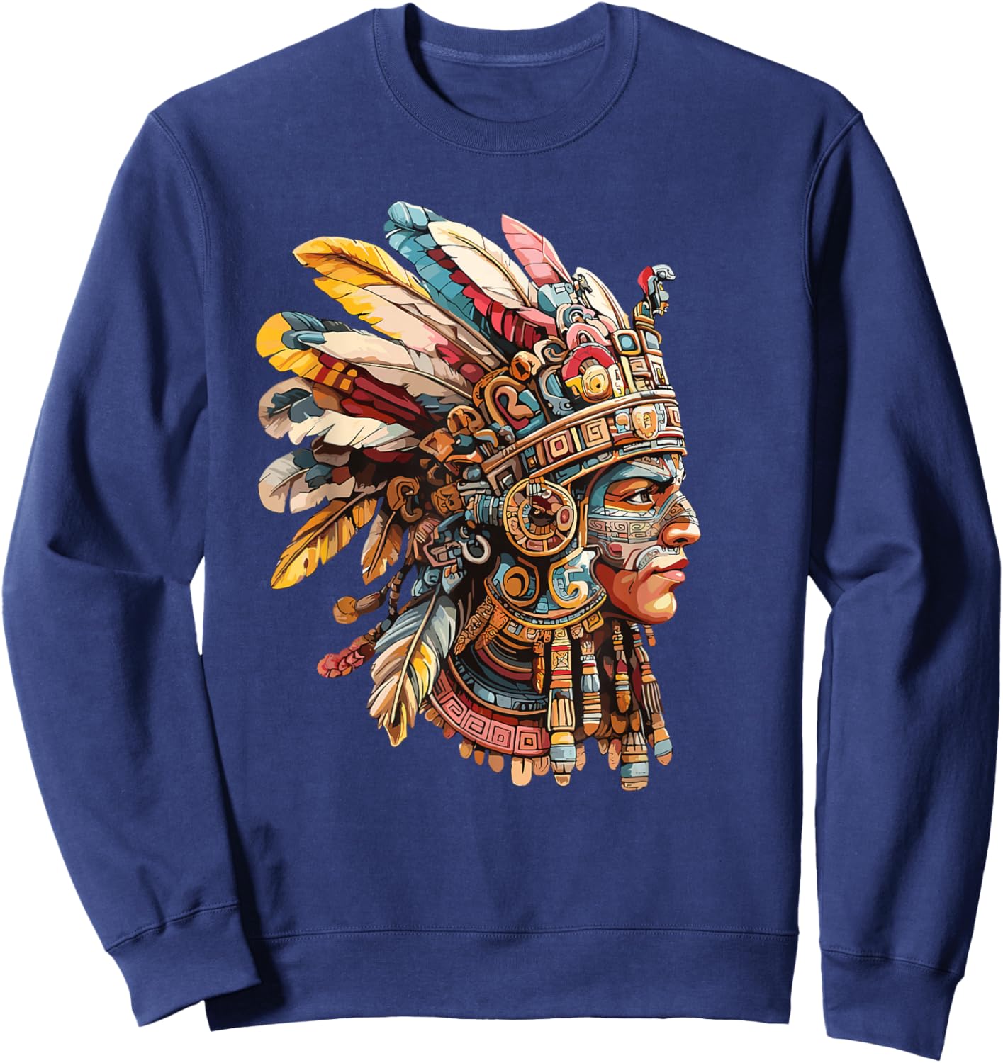 Vibrant Aztec Warrior Tribal Headgear Sweatshirt - Sweatshirt | Navy