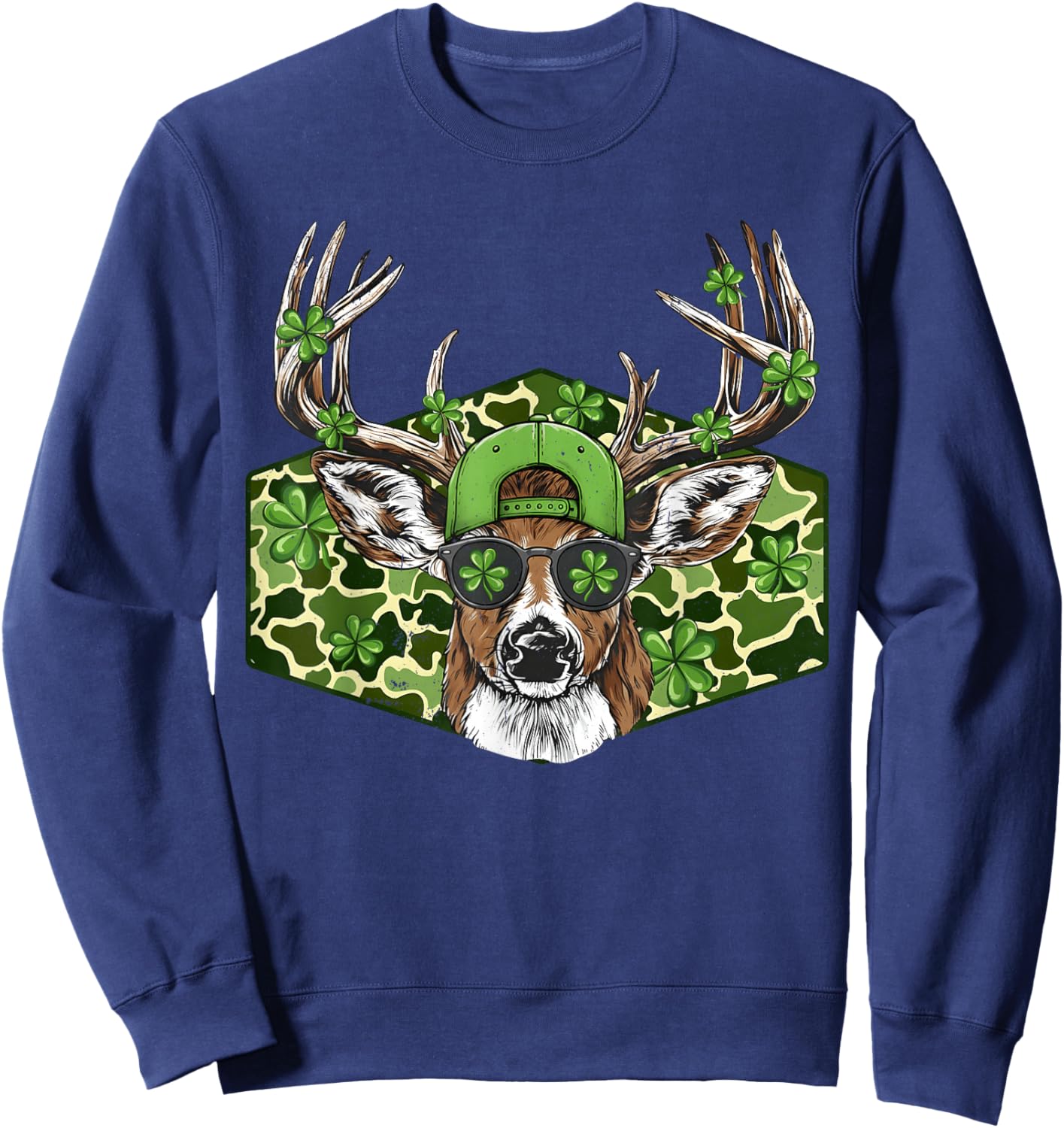 St Patricks Day Buck Camo Lucky Hunting Deer Irish Boy Girl Sweatshirt - Sweatshirt | Navy