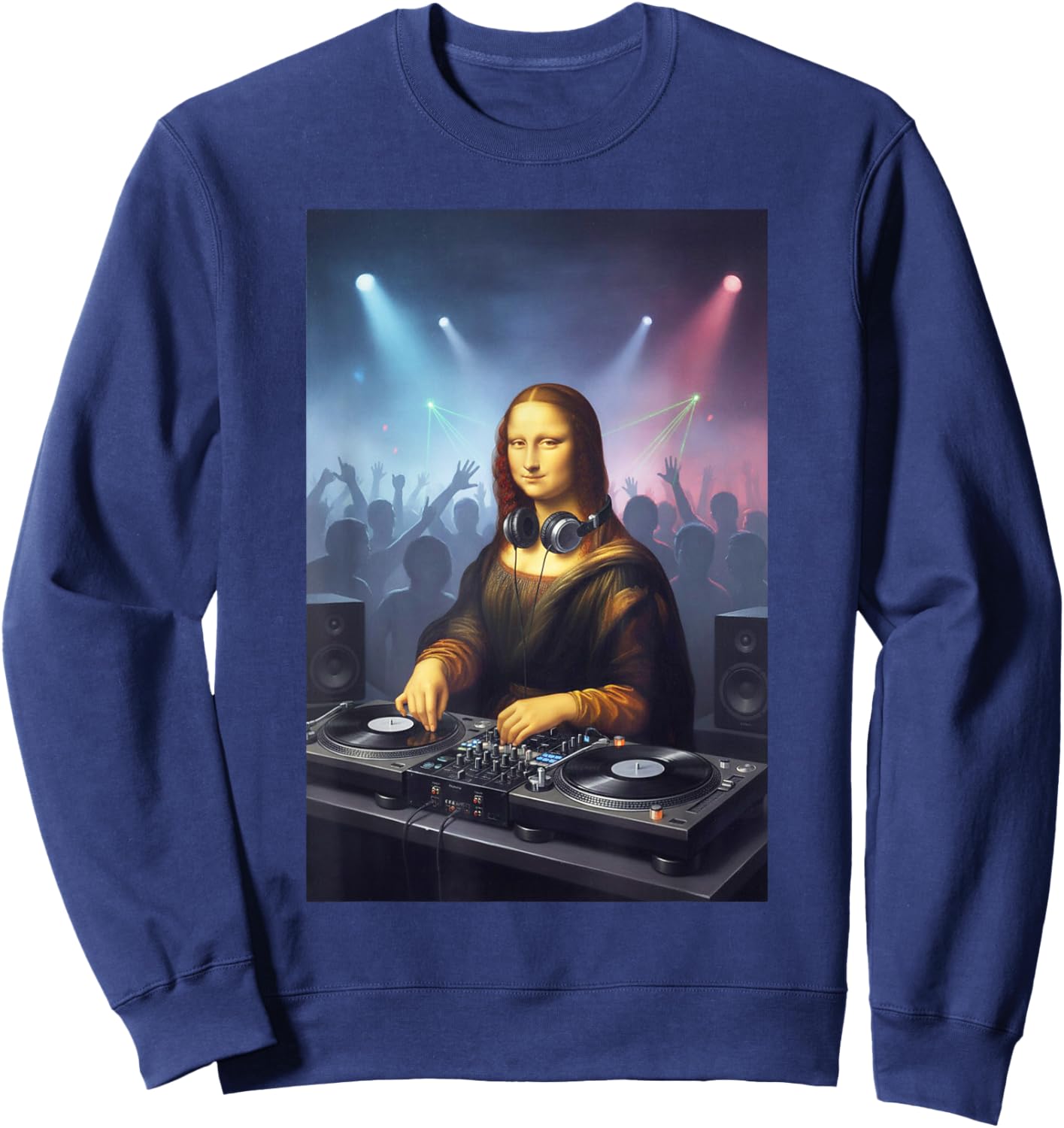 Funny Parody Mona Lisa DJ Party Crowd Art Design Sweatshirt - Sweatshirt | Navy