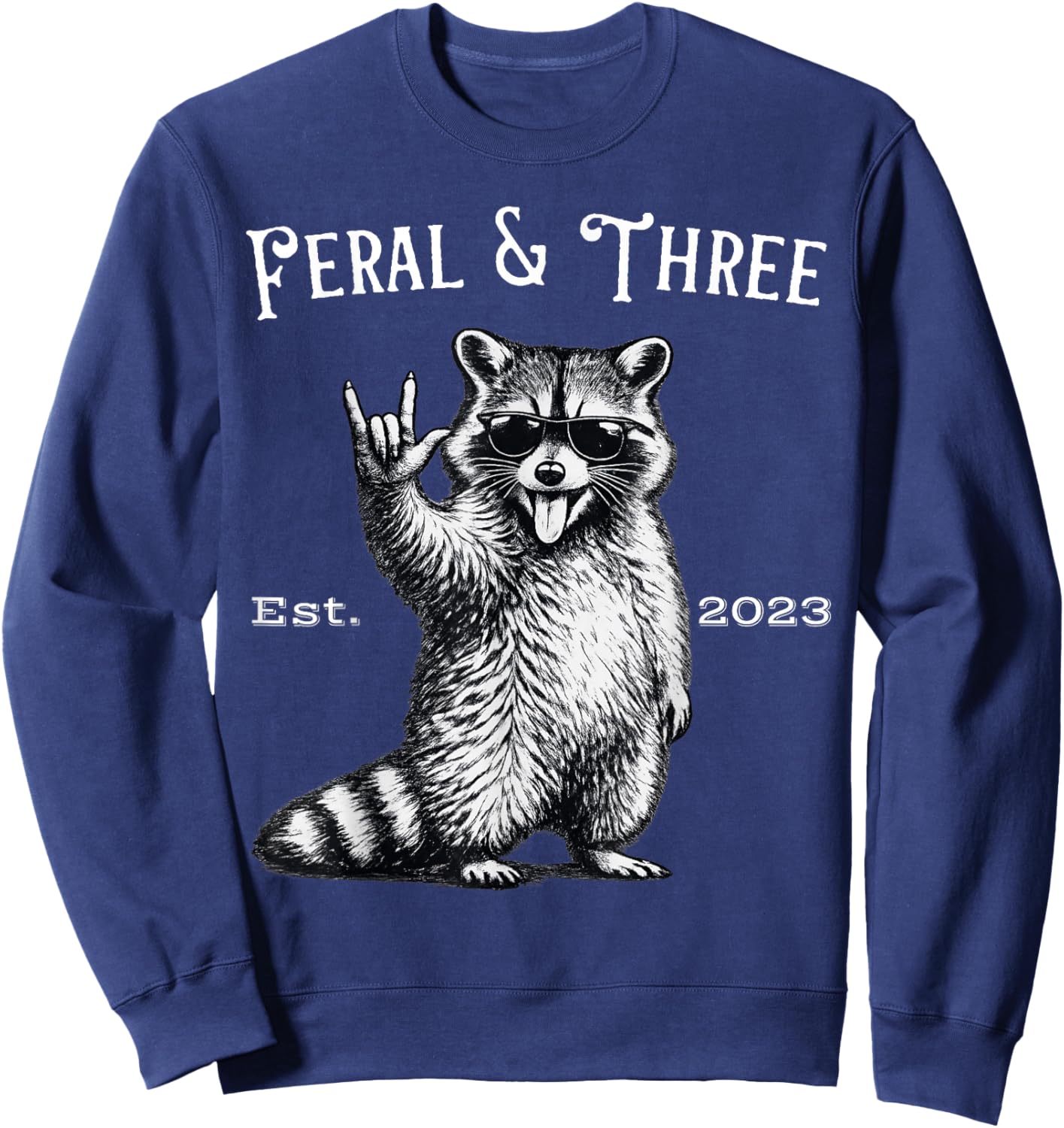 Feral and Three Funny Raccoon 3rd Birthday Sweatshirt - Sweatshirt | Navy
