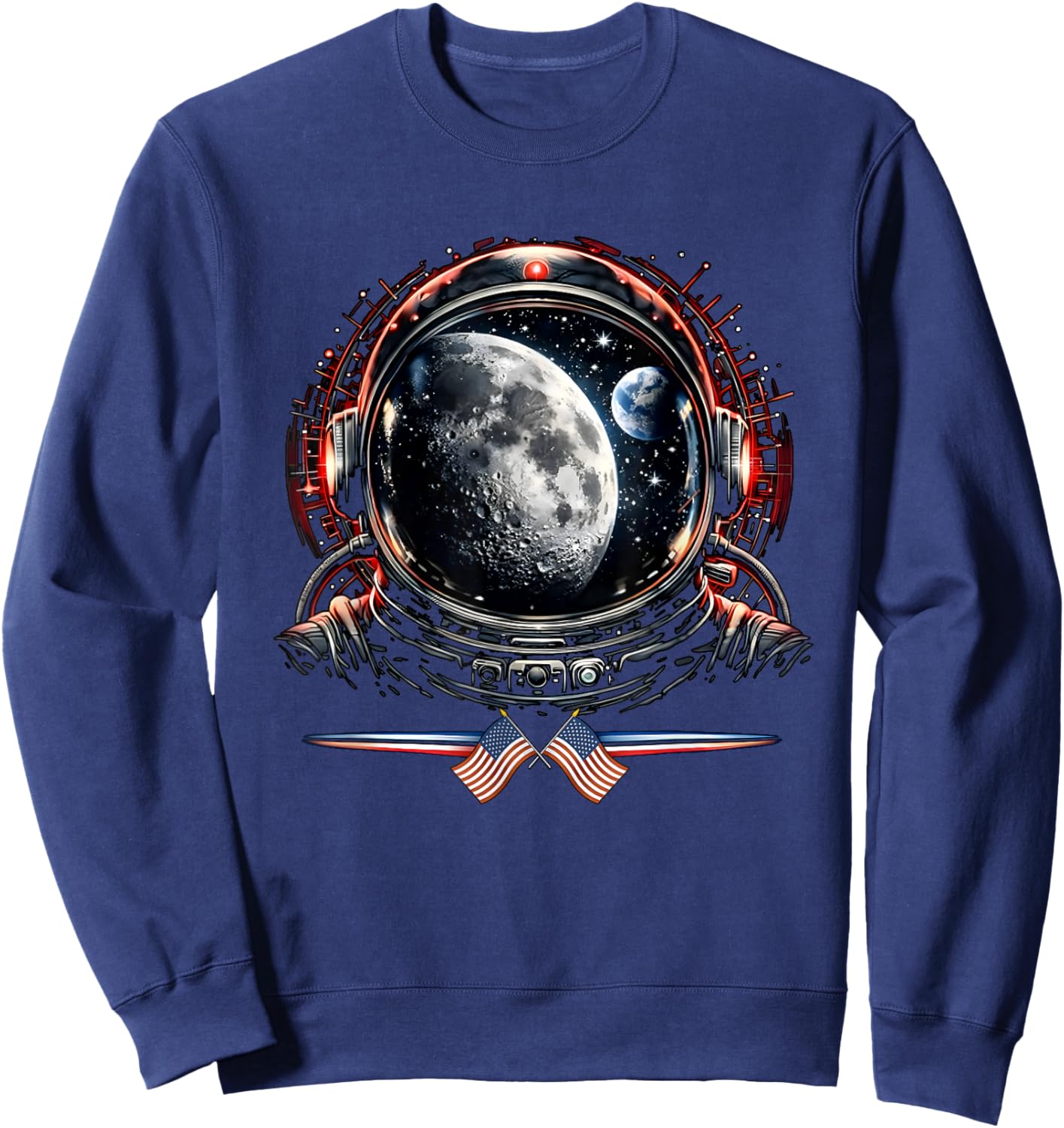 Cool Astronaut with Reflections of Earth and Moon Sweatshirt - Sweatshirt | Navy
