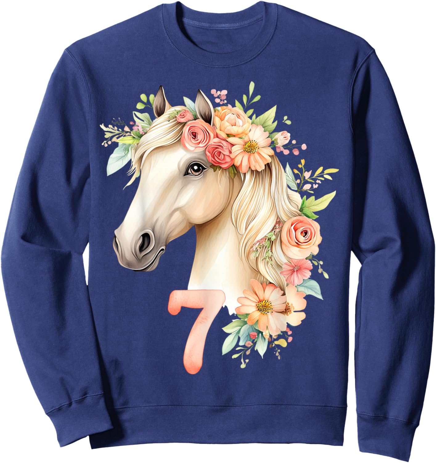 7th Birthday Horse Girl 7 Years Outfit Horse Birthday Sweatshirt - Sweatshirt | Navy