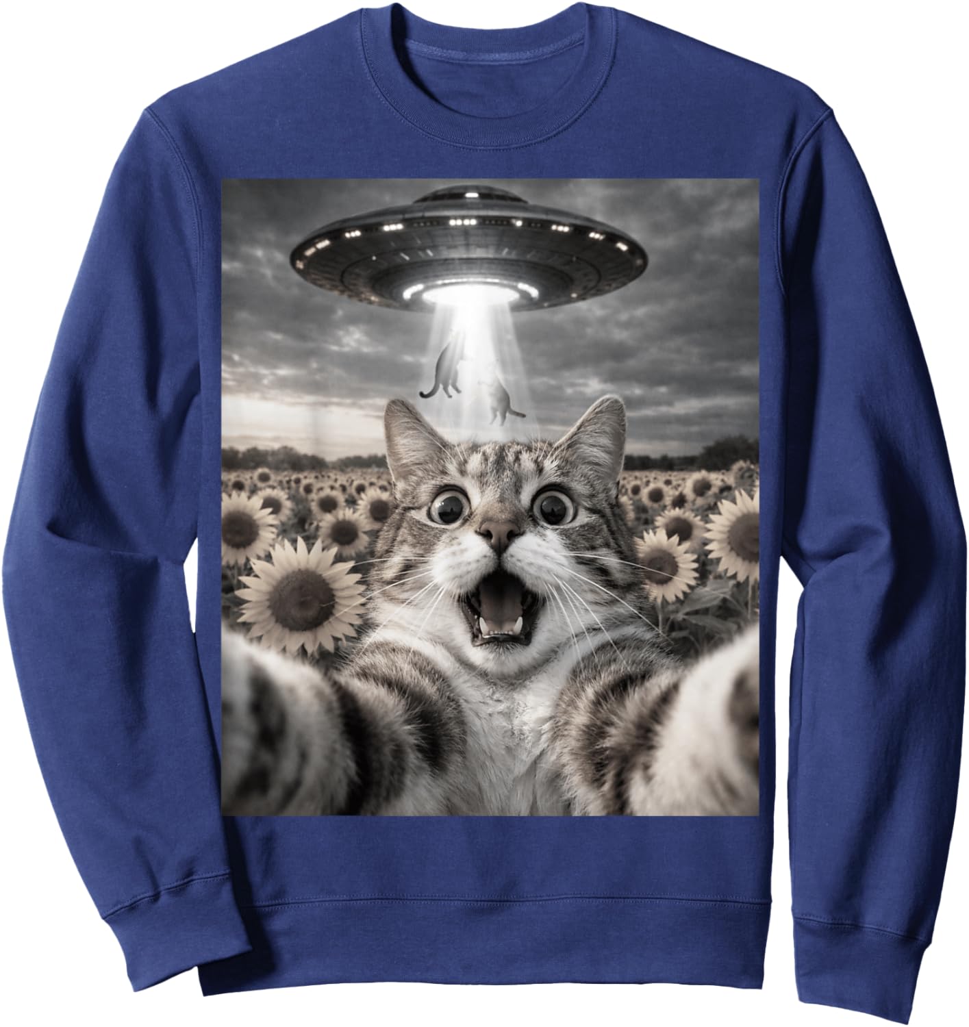 Funny Cat Selfie UFO Alien Animal Meme Women Kids Sweatshirt - Sweatshirt | Navy