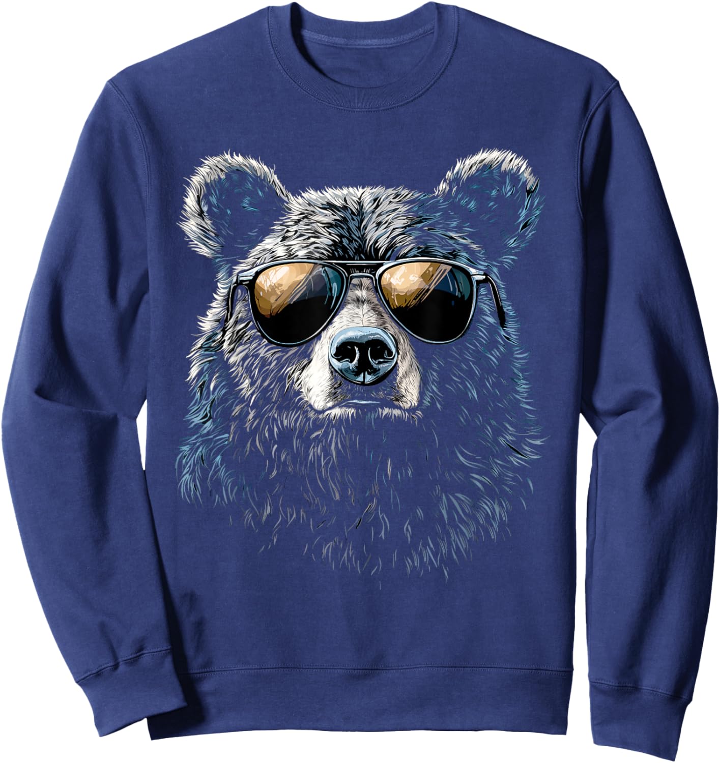 Bear Wearing Sunglasses Wildlife Artwork Graphic Bear Sweatshirt - Sweatshirt | Navy