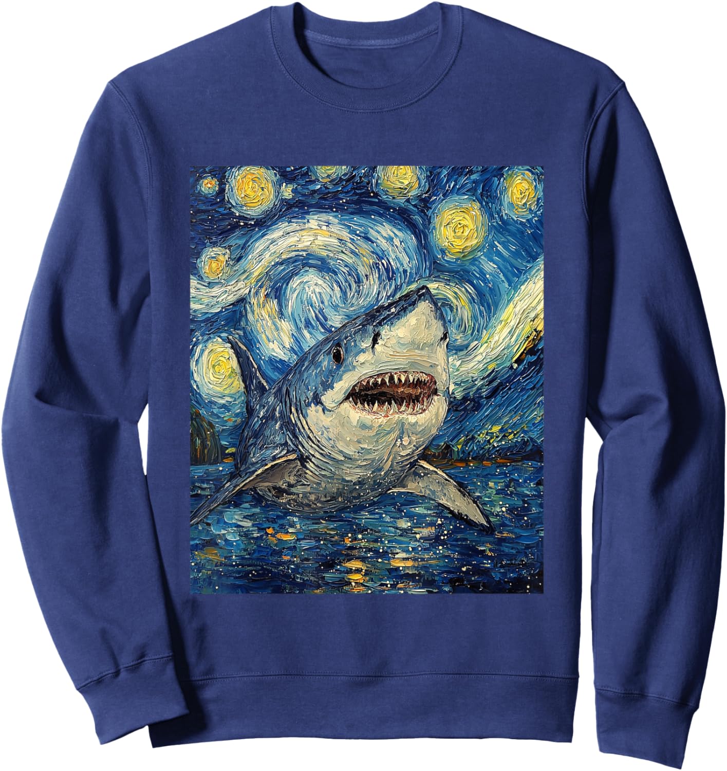 Funny Shark - Van Gogh Style - Starry Night Sweatshirt - Sweatshirt | Navy
