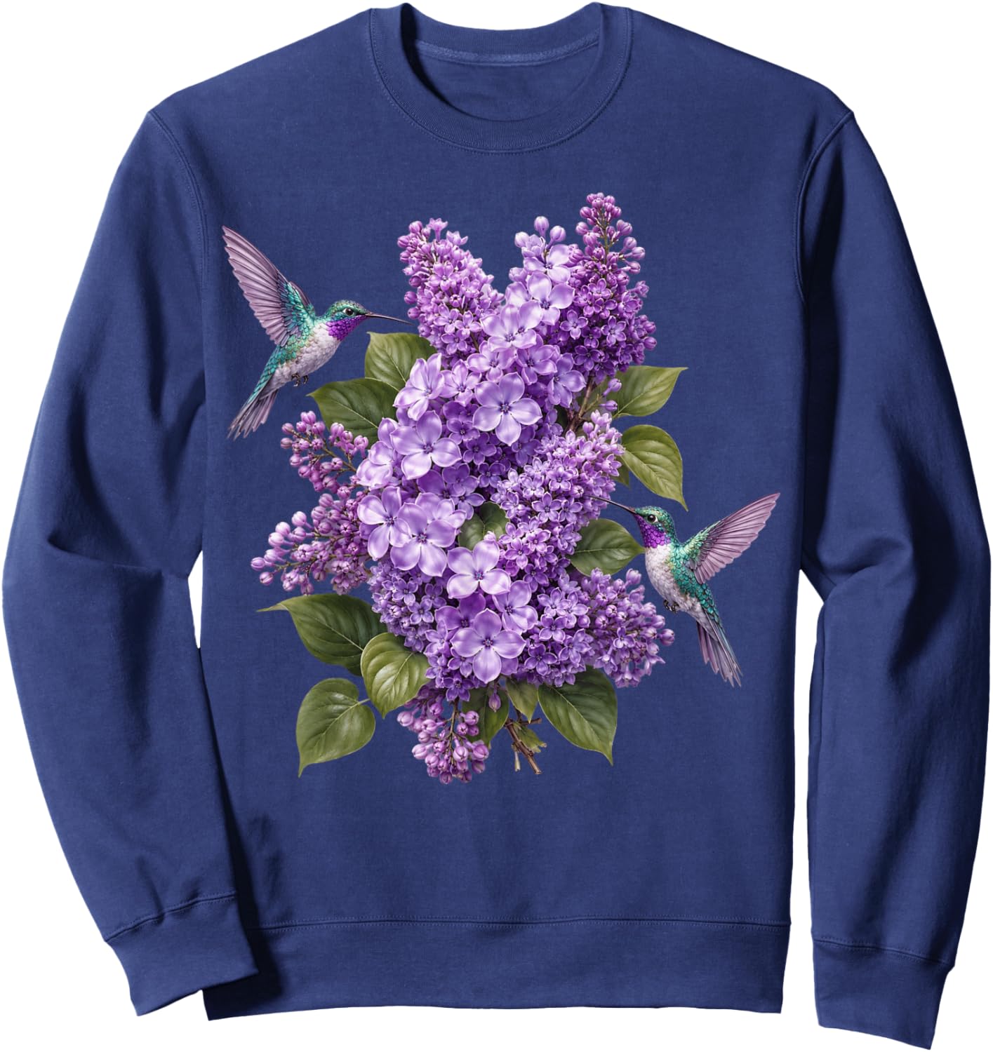 Hummingbird Lilac Floral Purple Flowers Botanical Garden Sweatshirt - Sweatshirt | Navy