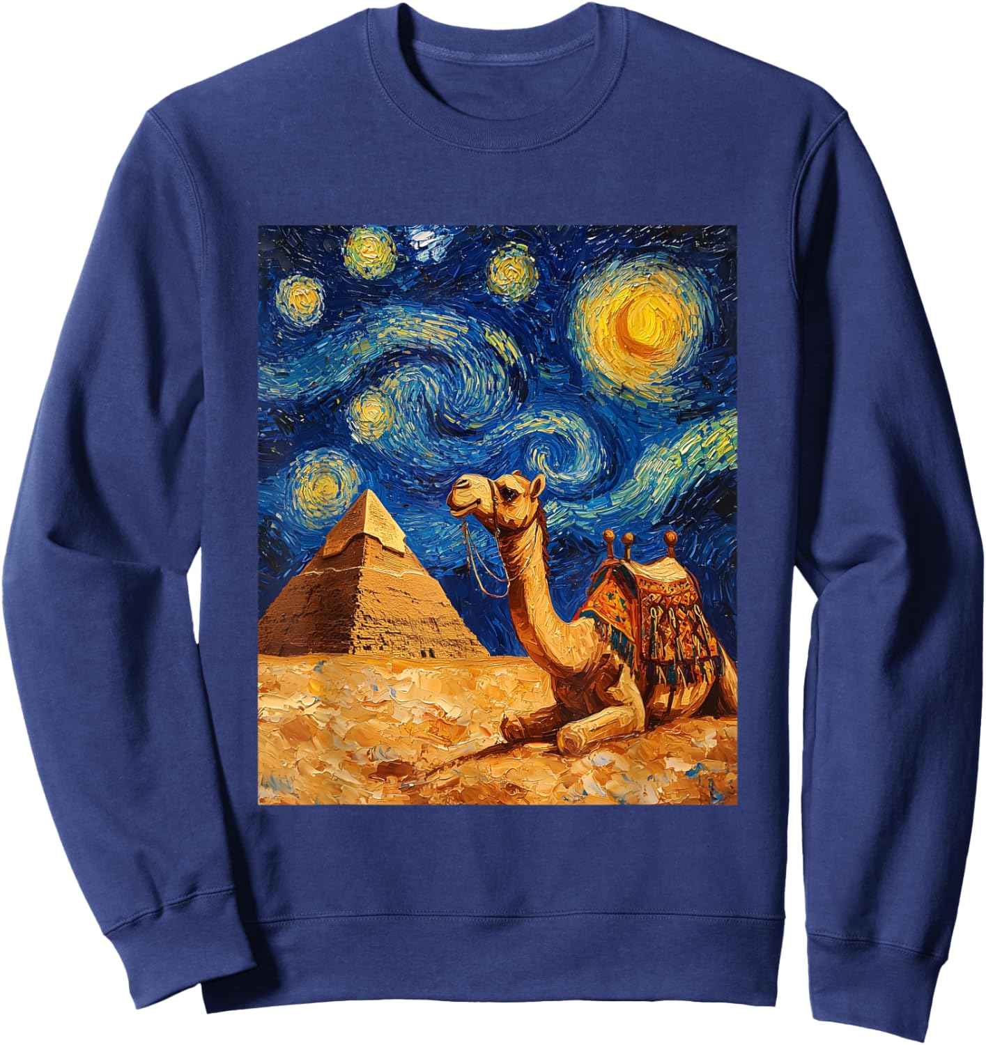 Camel Pyramid Egyptian Egypt - Van Gogh Style - Starry Night Sweatshirt - Sweatshirt | Navy