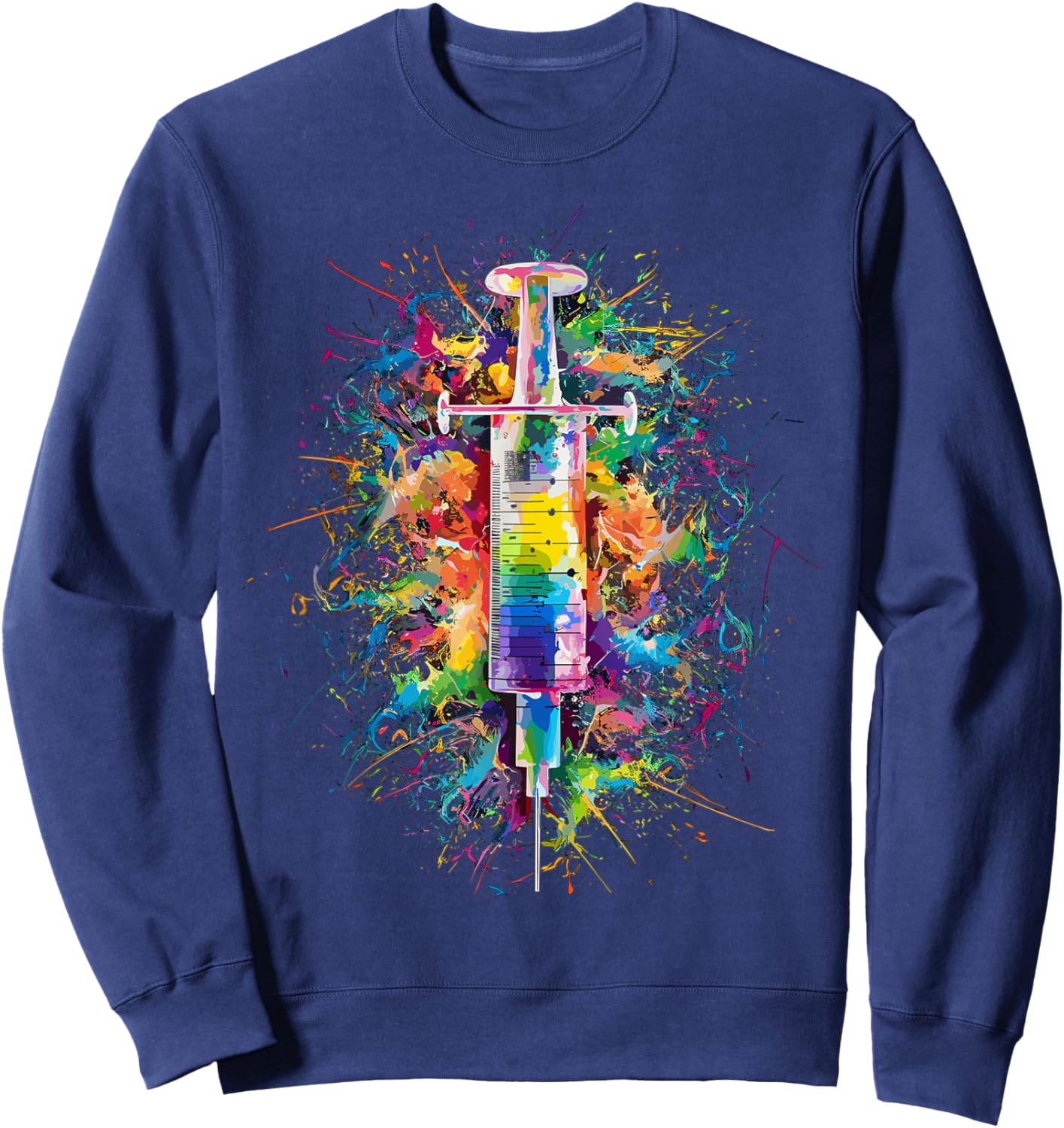 Colorful Paint Splash Syringe Art Graphic Sweatshirt - Sweatshirt | Navy