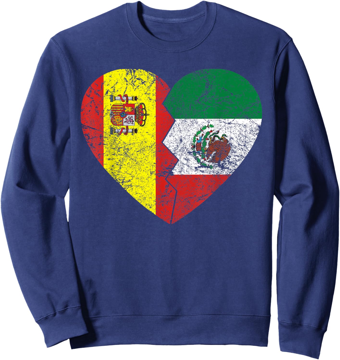 Mexican Spanish Flags Heart | Spain Mexico Roots Vintage Sweatshirt - Sweatshirt | Navy