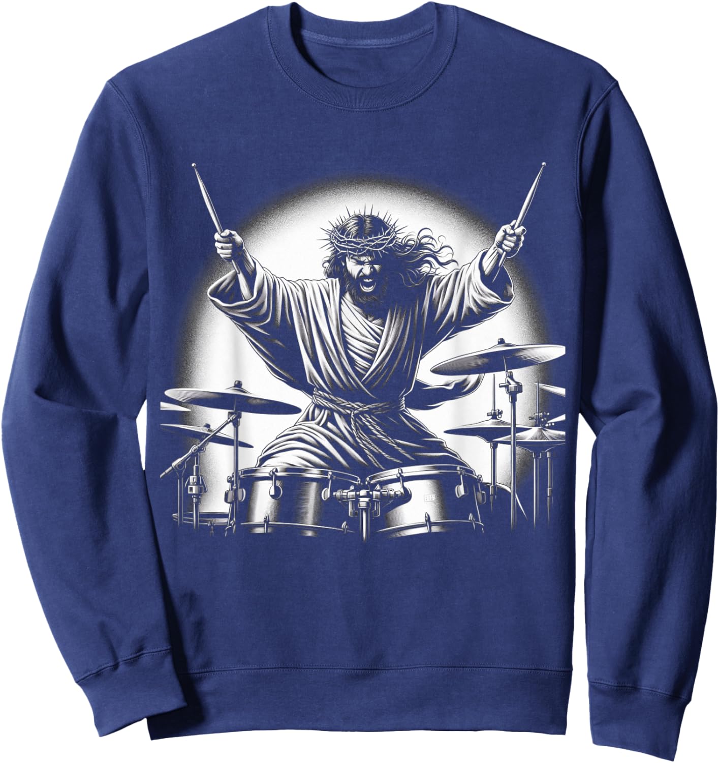Drummer Rock Jesus Drumming Sweatshirt - Sweatshirt | Navy