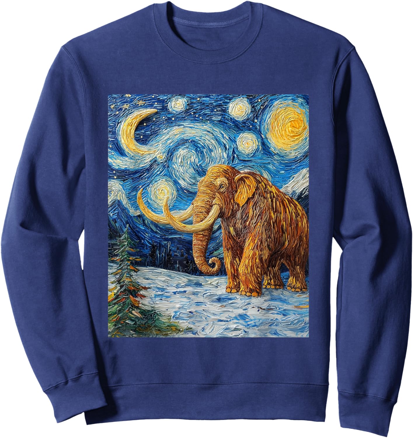 Woolly Mammoth Ice Age - Van Gogh Style - Starry Night Sweatshirt - Sweatshirt | Navy