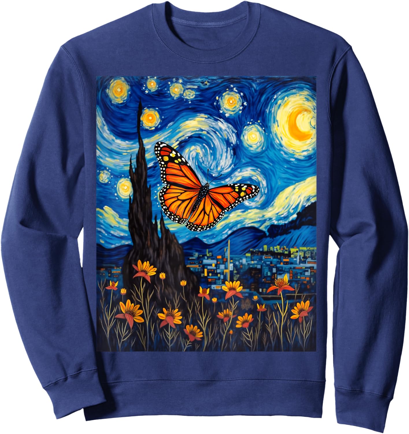 Van Gogh's Starry Night Monarch Butterfly Butterflies Sweatshirt - Sweatshirt | Navy