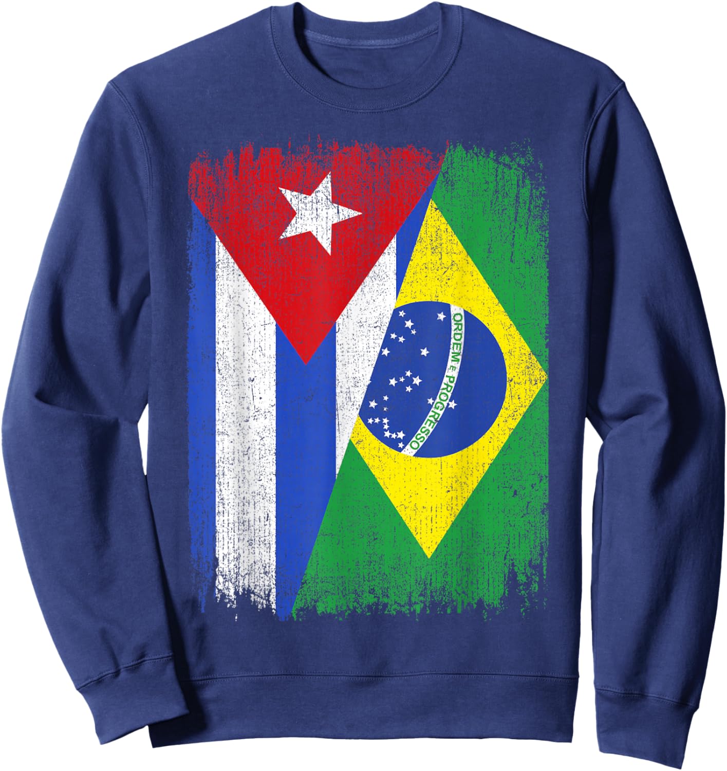 Half Cuba Brazil Flag Cuban Brazilian Pride Roots Sweatshirt - Sweatshirt | Navy