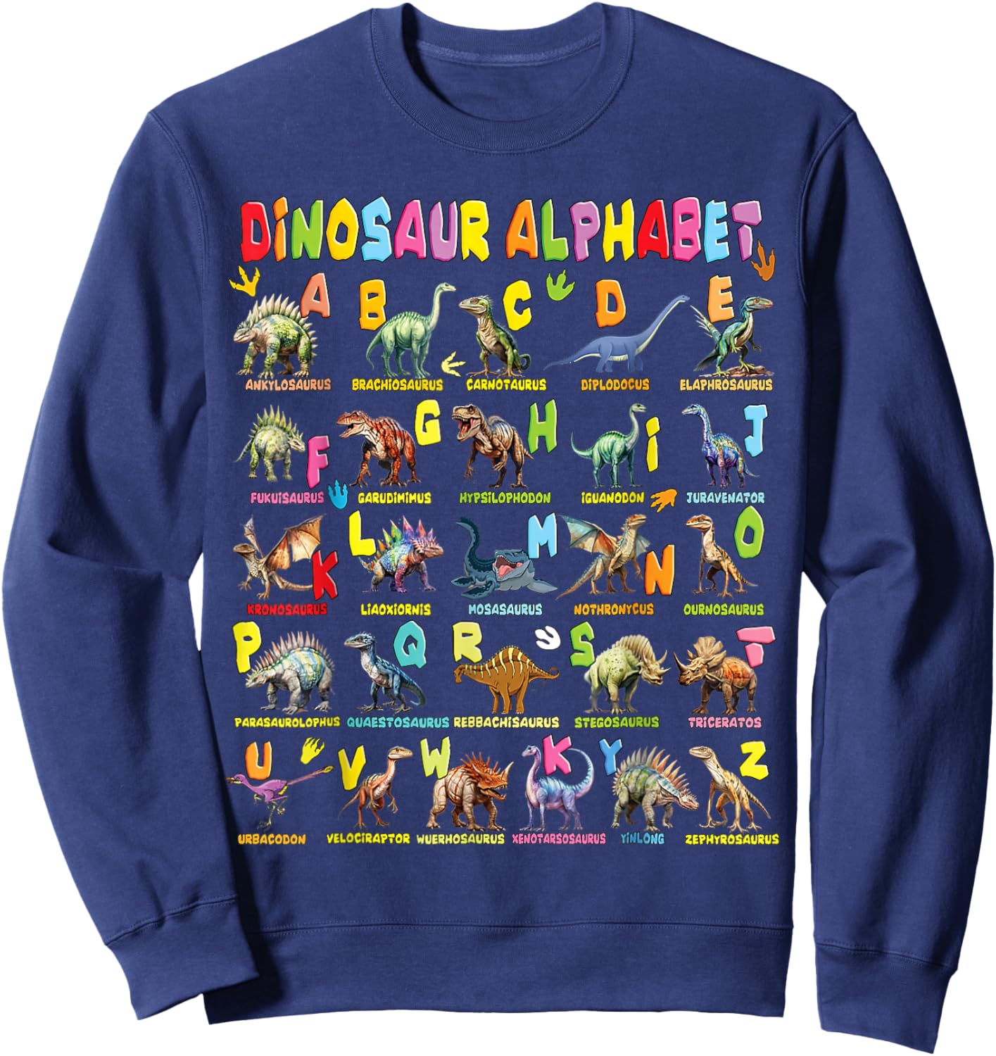 Types of Dinosaurs Alphabet A-Z ABC Dino Boys Kids Girls Sweatshirt - Sweatshirt | Navy