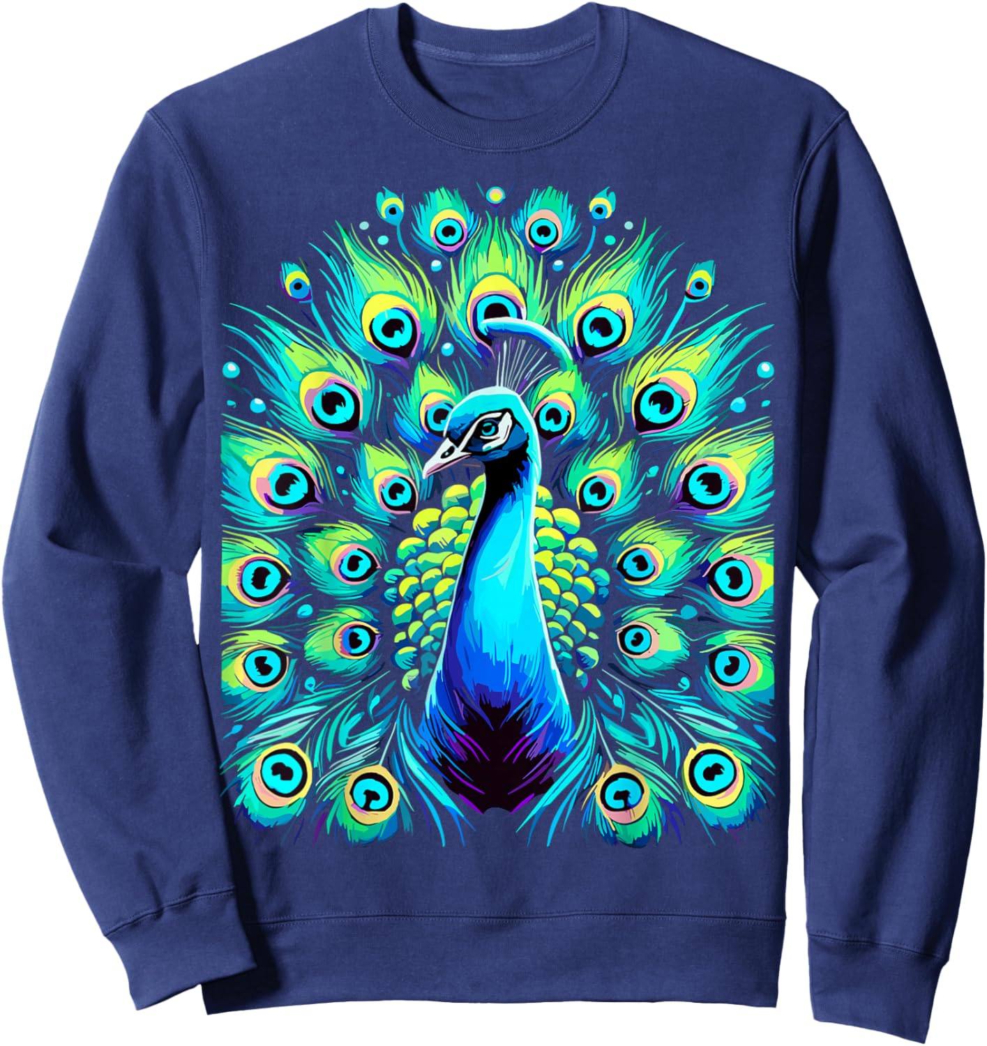 Colorful Peacock Beautiful Feathers Bird Sweatshirt - Sweatshirt | Navy