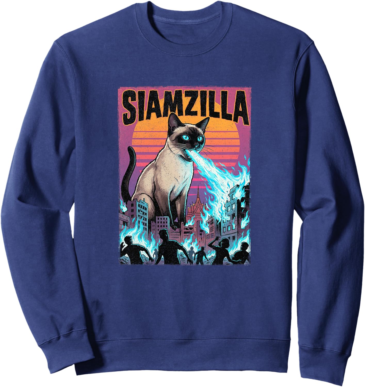 Siamzilla Chat Siamois Thaïlande – Coucher de Soleil Mignon Catzilla Haut de Gamme Sweatshirt - Sweatshirt | Navy