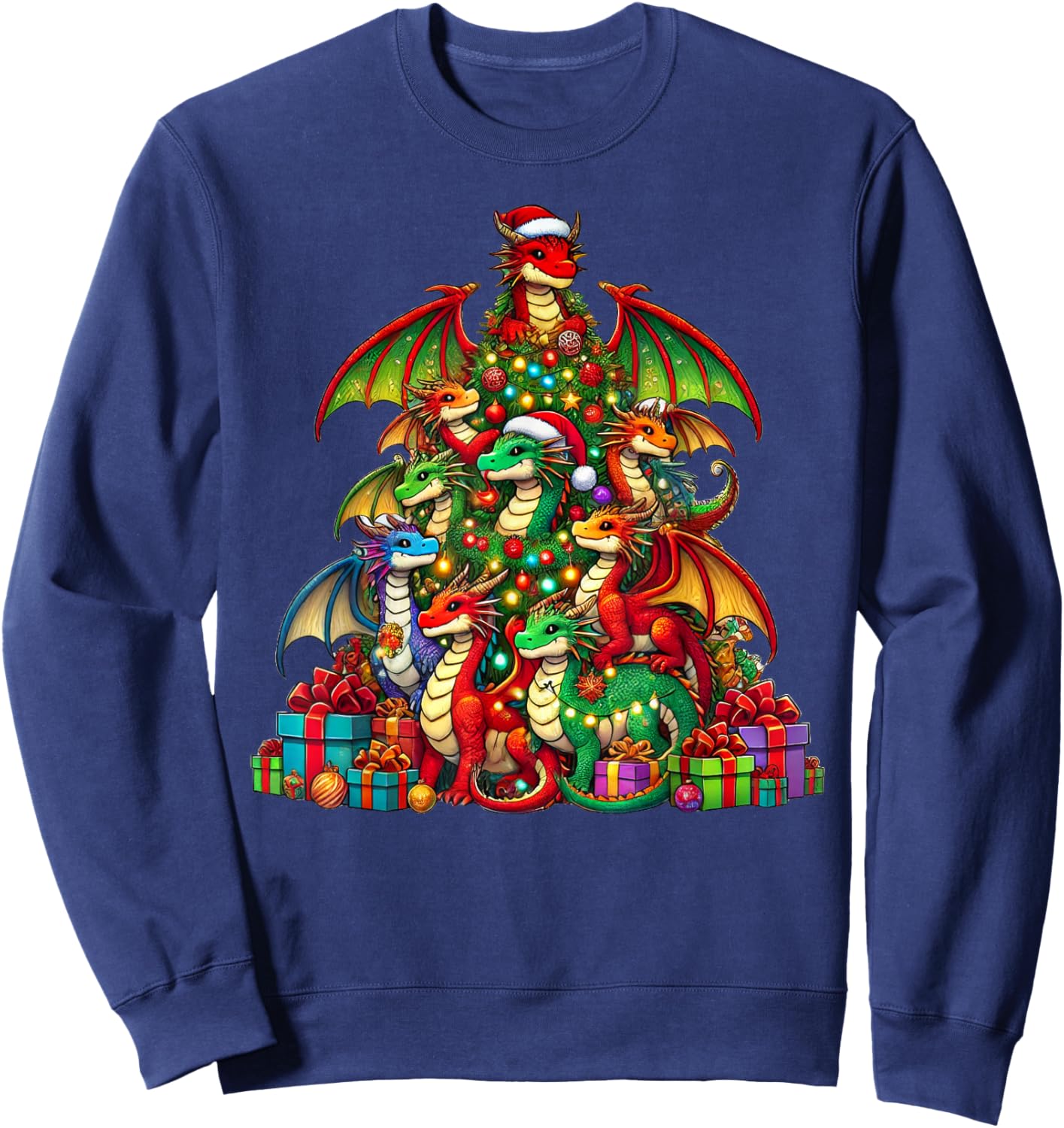 Dragon Christmas Tree Funny Dragon Xmas Sweatshirt - Sweatshirt | Navy