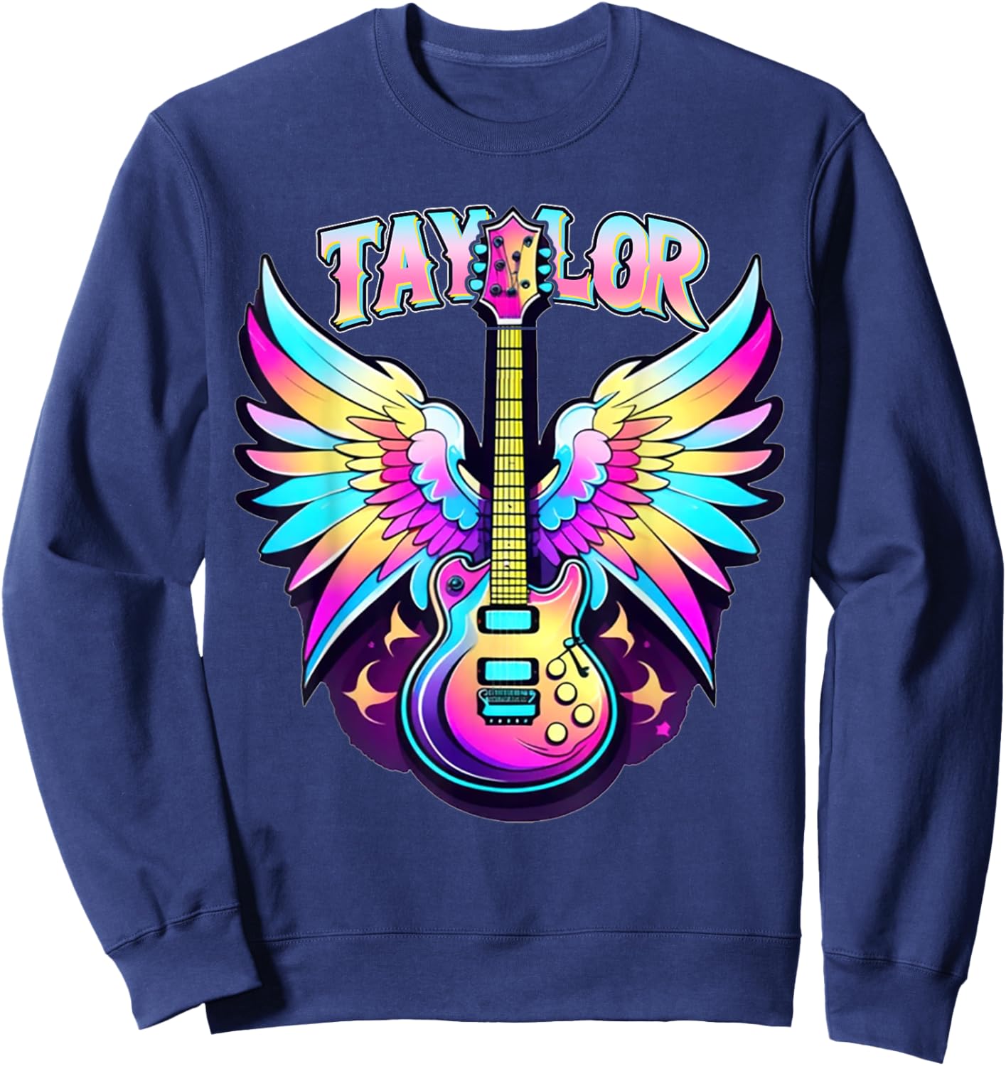 Girl Retro Taylor First Name Personalized Groovy 80's Pink Sweatshirt - Sweatshirt | Navy