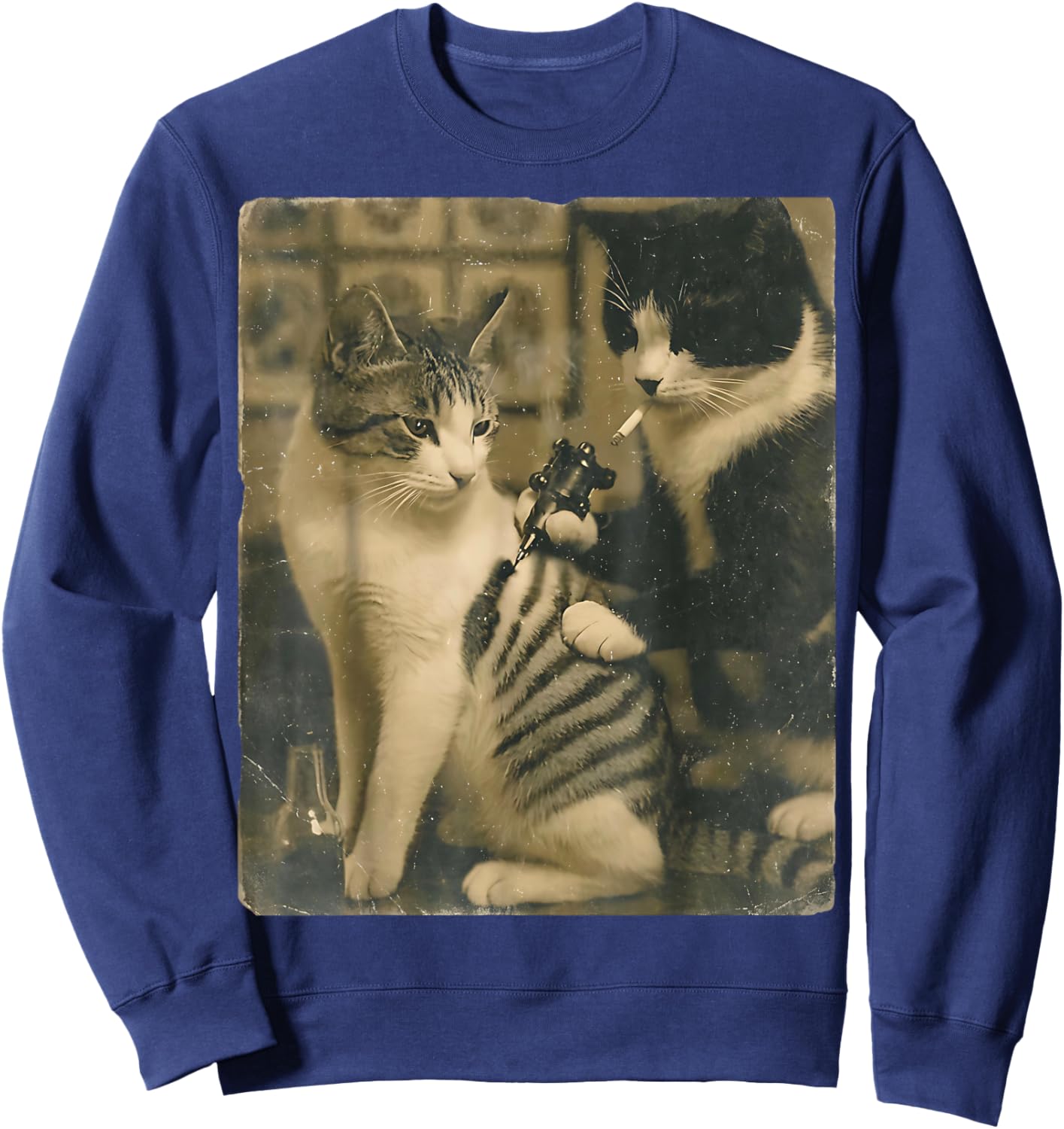 Vintage Cats Tattoo Inks Cat Artist Funny Meme Sweatshirt - Sweatshirt | Navy