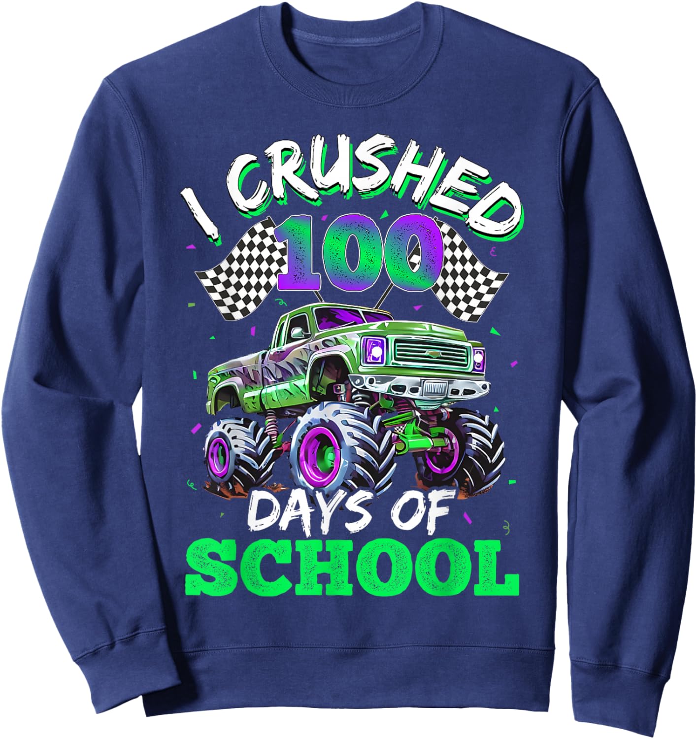 100 Days of School Monster Truck 100th Day of School Boys Sweatshirt - Sweatshirt | Navy
