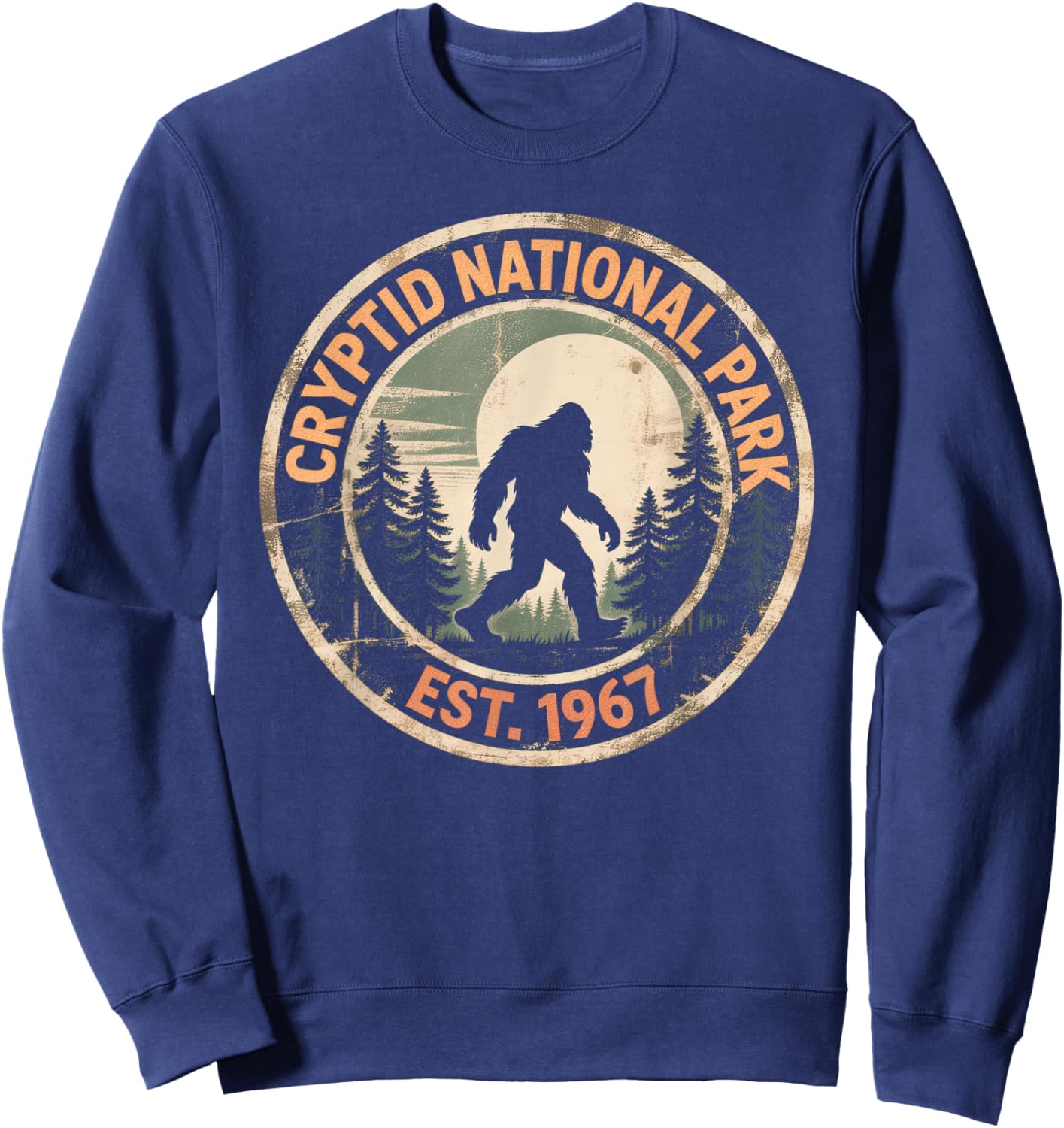 Vintage Sasquatch Cryptid National Park Bigfoot Hiking Sweatshirt - Sweatshirt | Navy