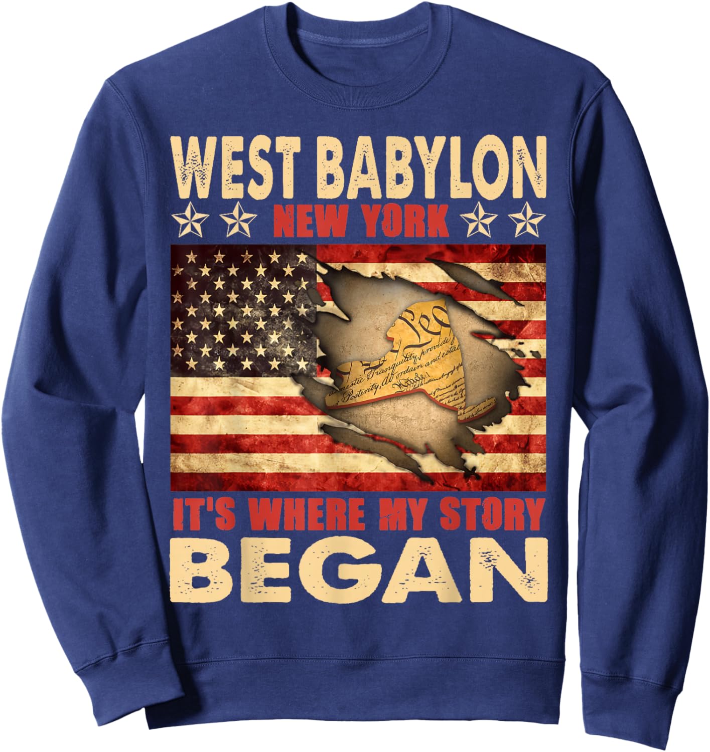 West Babylon New York USA Flag 4th Of July Sweatshirt - Sweatshirt | Navy