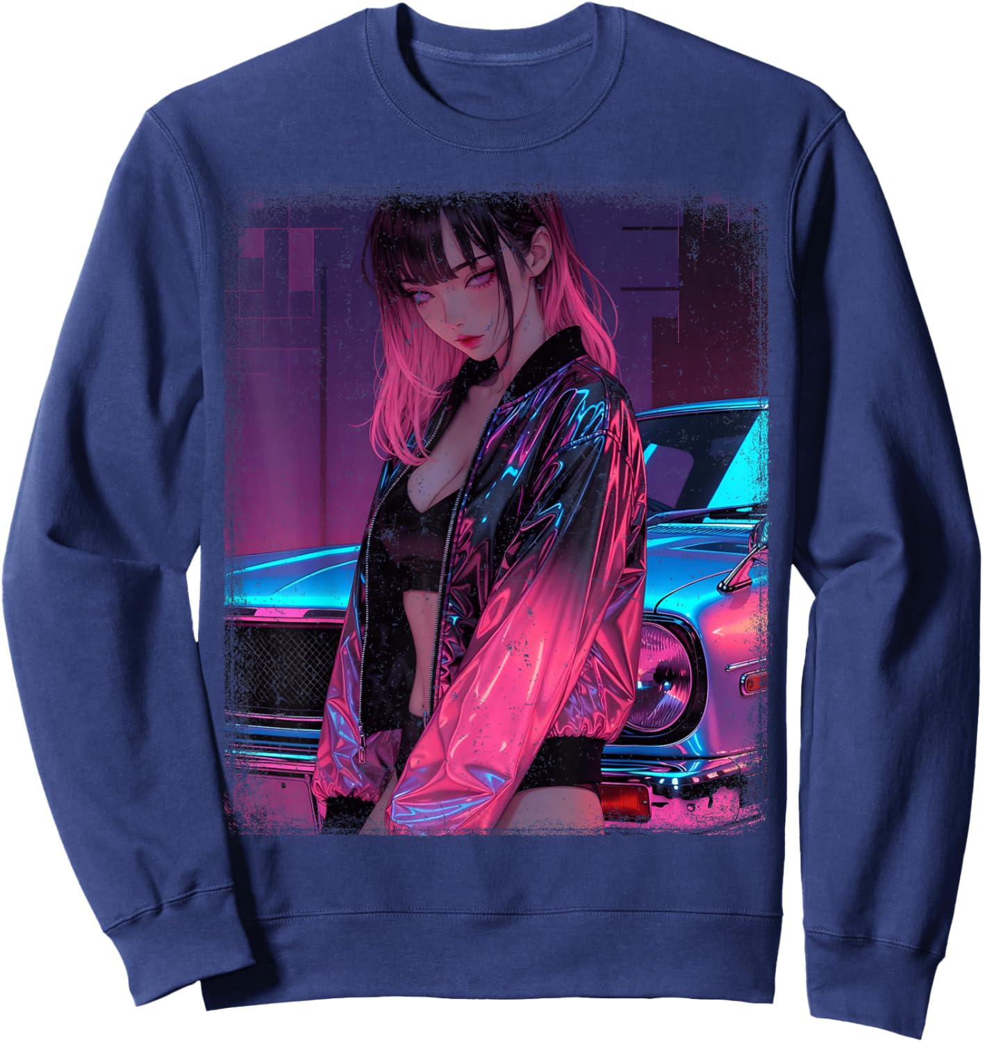Waifu Anime Girl Women Retro Vintage Japanese JDM Race Car Sweatshirt - Sweatshirt | Navy