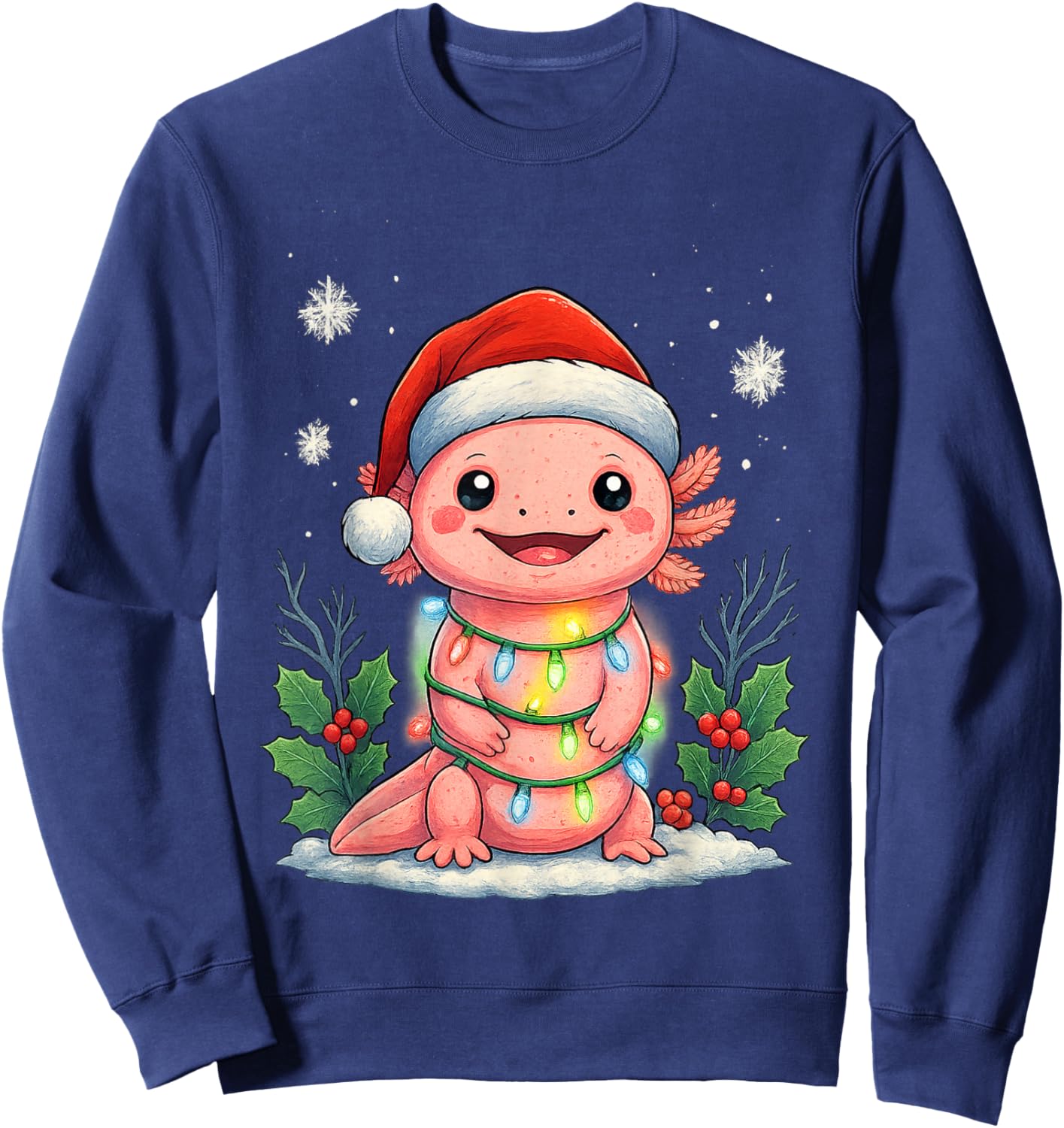Girls Axolotl Christmas Santa Hat Funny Xmas Pajamas Kids Sweatshirt - Sweatshirt | Navy