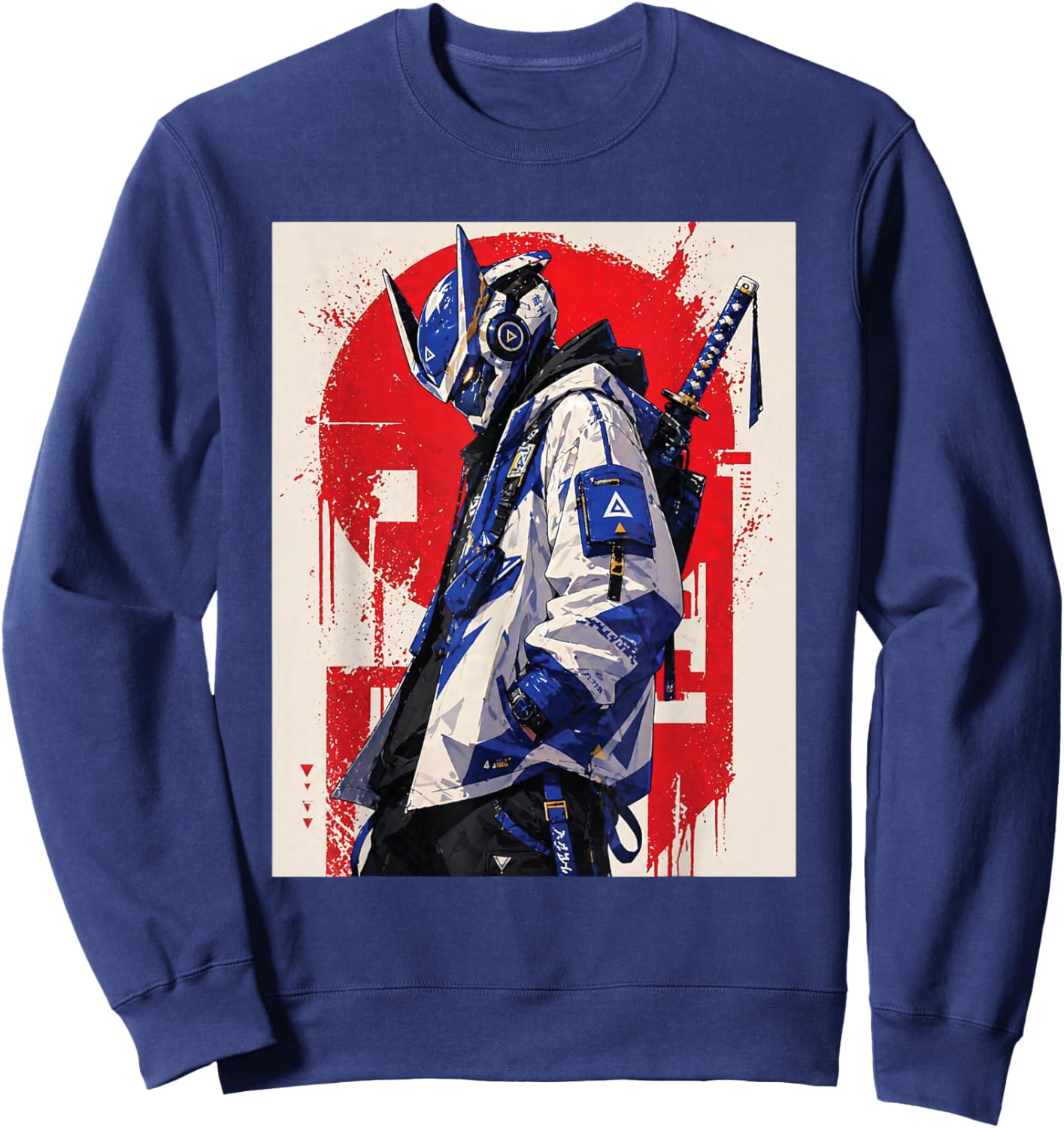 Japanese Cyber Samurai Techwear Anime Streetwear Art Sweatshirt - Sweatshirt | Navy