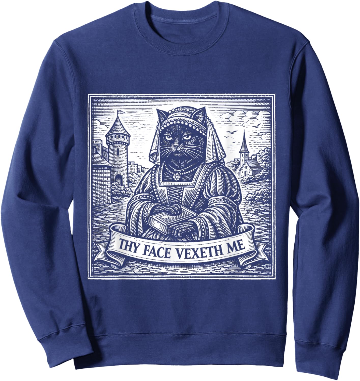 Funny Medieval Cat Introvert Castlecore Fantasy Renaissance Sweatshirt - Sweatshirt | Navy