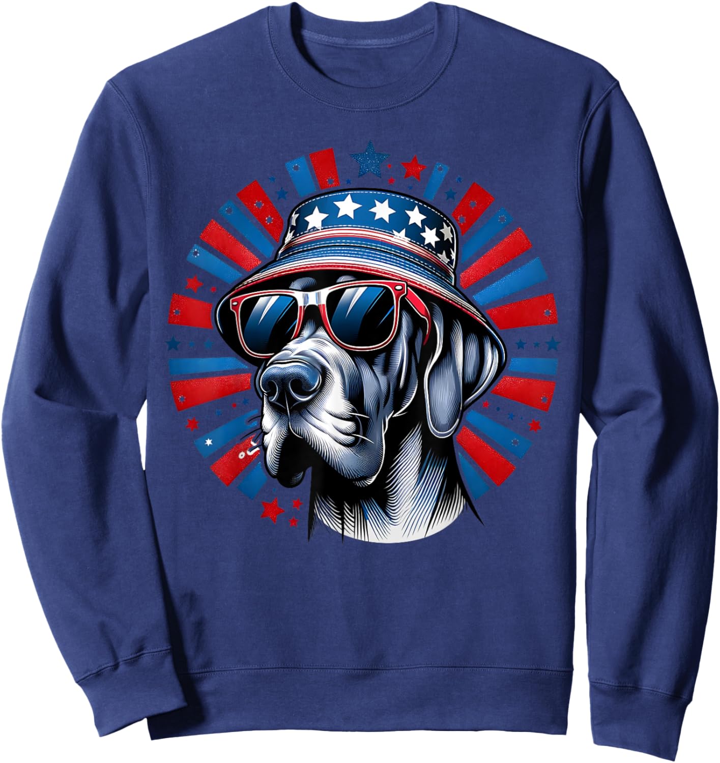 Red Blue Flag Patriotic USA 4th Of July Dog Lover Great Dane Sweatshirt - Sweatshirt | Navy