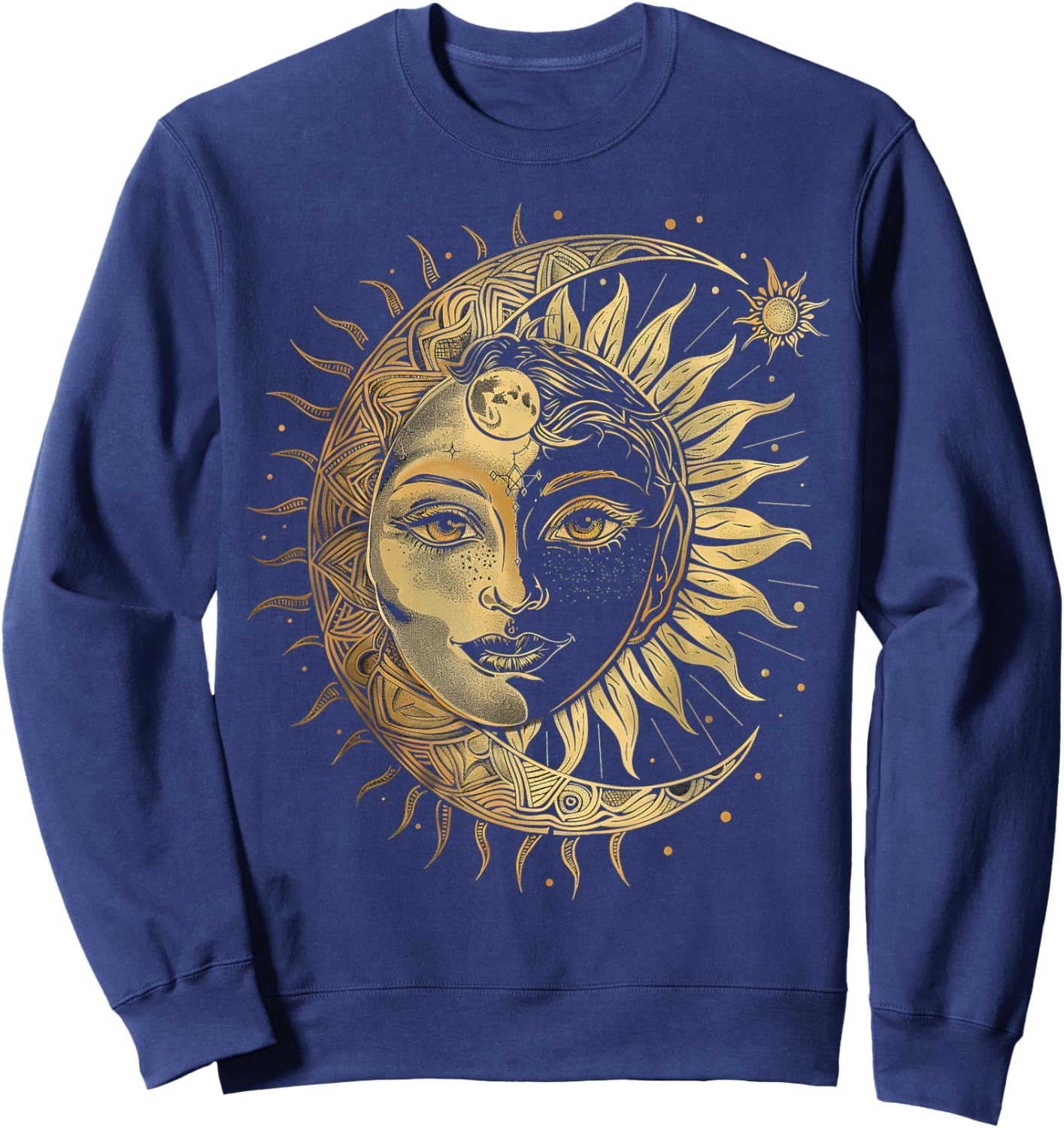 Mystic Sun and Moon Woman Mystical Flowers Aesthetic Sweatshirt - Sweatshirt | Navy