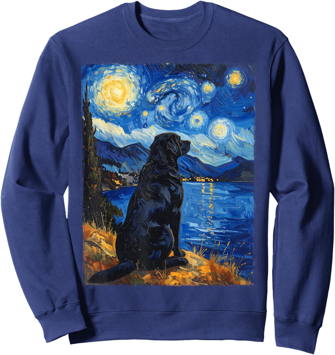 Van Gogh Starry Night Painting Black Retriever Dog Sweatshirt - Sweatshirt | Navy