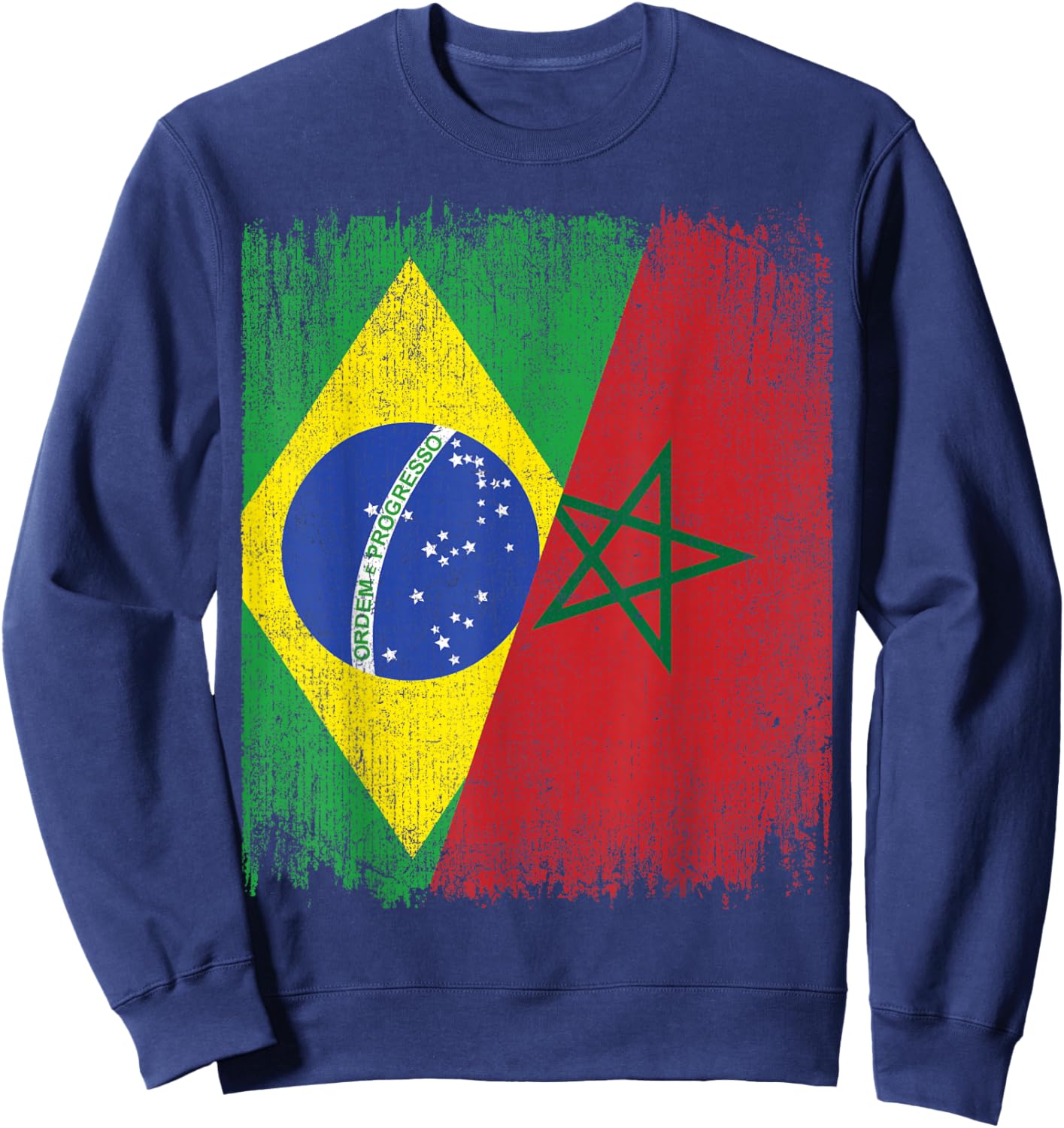 Half Brazil Morocco Split Flag Brazilian Moroccan Roots Sweatshirt - Sweatshirt | Navy