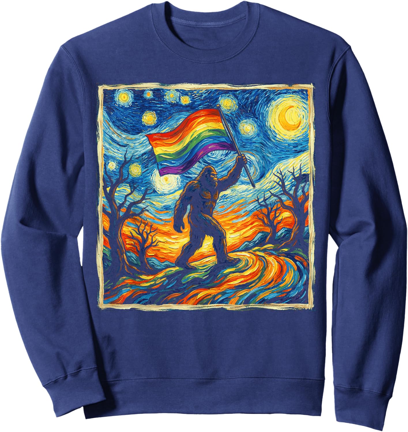 Bigfoot Starry Night Sasquatch Gay Pride LGBT Support Sweatshirt - Sweatshirt | Navy