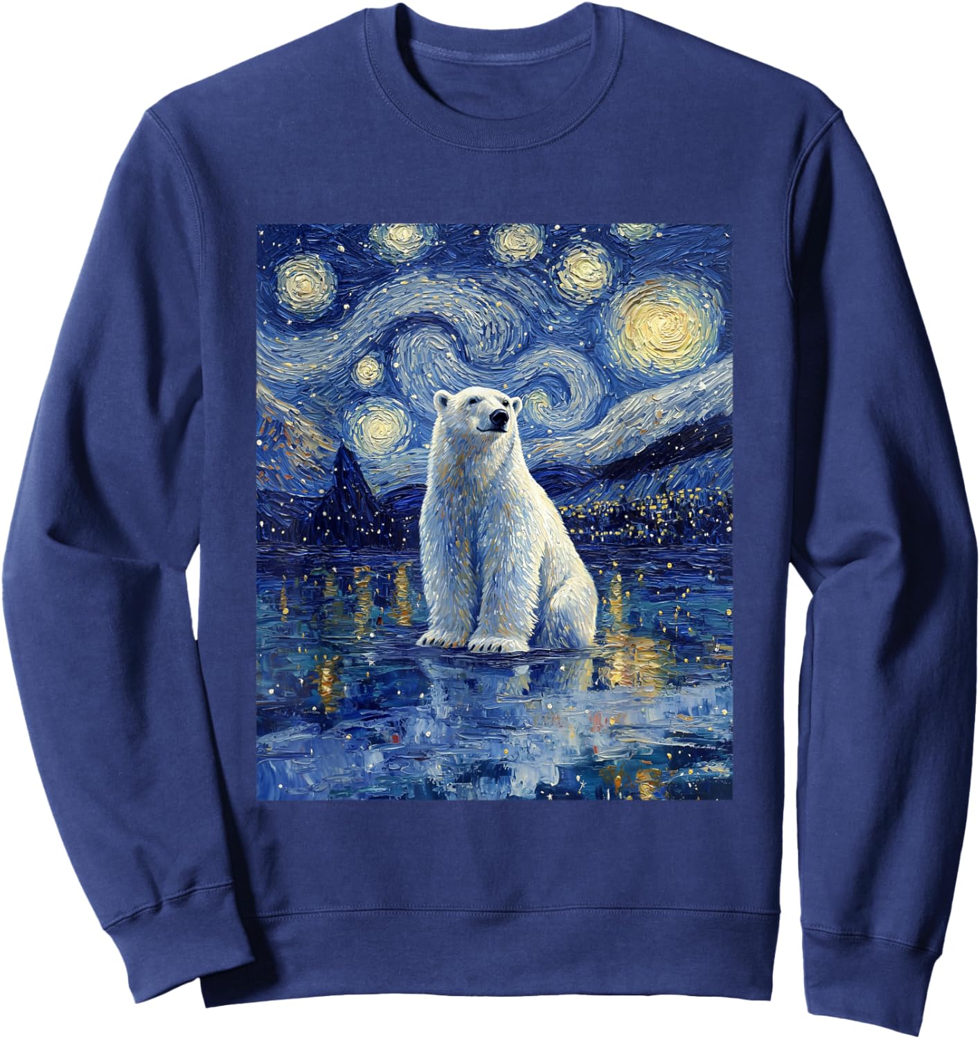 Cute Polar Bear - Van Gogh Style - Starry Night Sweatshirt - Sweatshirt | Navy