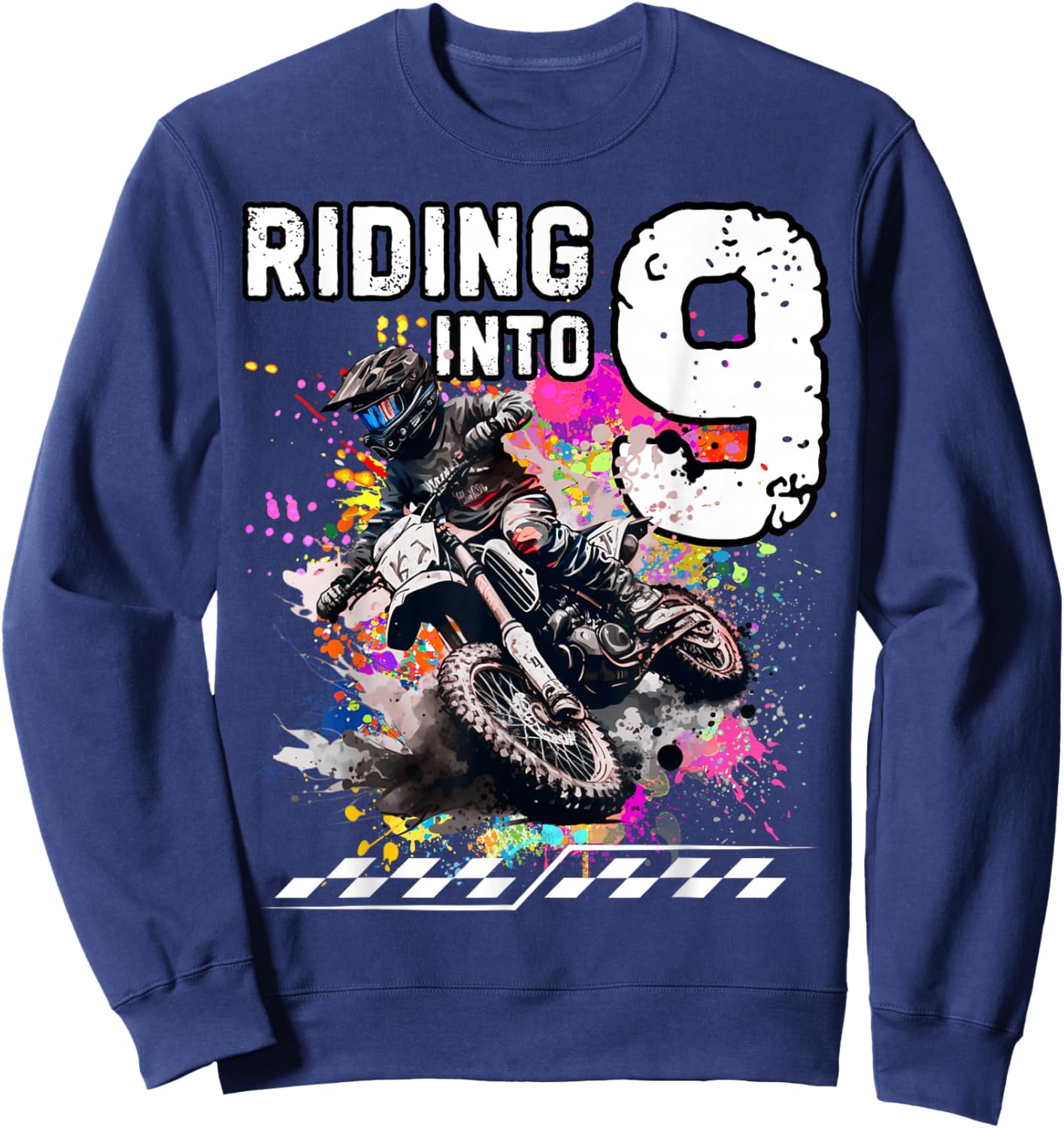 Motocross Birthday 9th Year Old Riding Into 9 MX Dirt Bike Sweatshirt - Sweatshirt | Navy